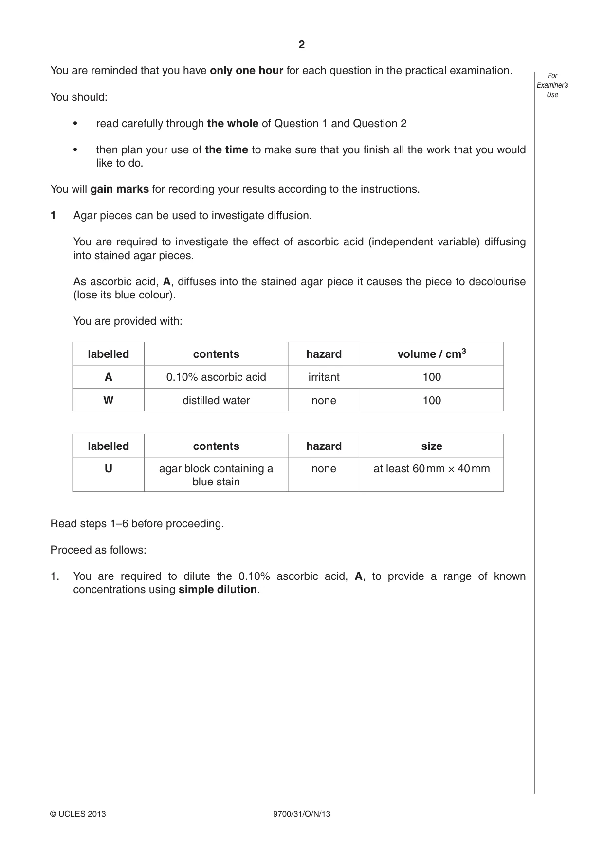 Cambridge A Level Biology 9700 2013 Oct/Nov Paper 3 · Variant 1 question paper, page 2 of 12