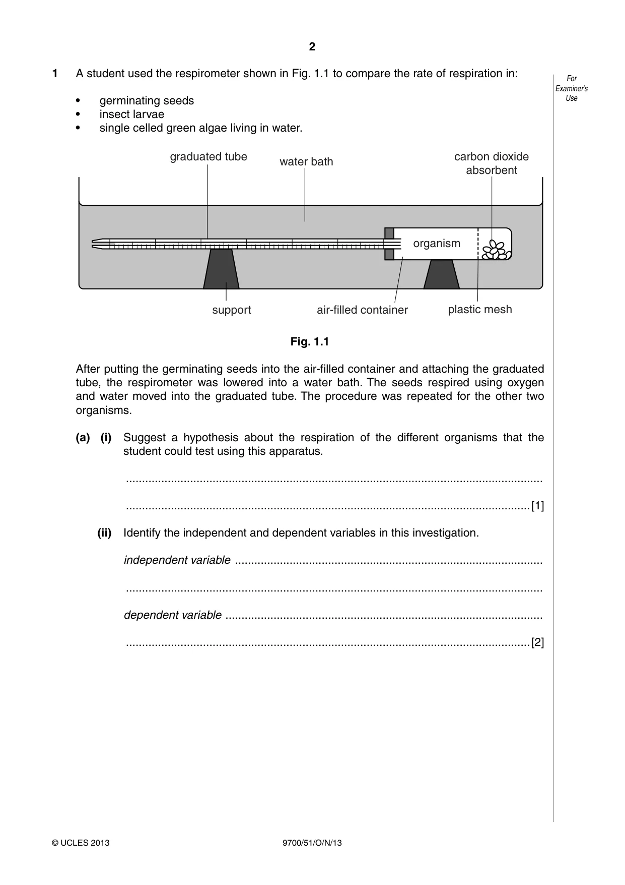 Cambridge A Level Biology 9700 2013 Oct/Nov Paper 5 · Variant 1 question paper, page 2 of 8