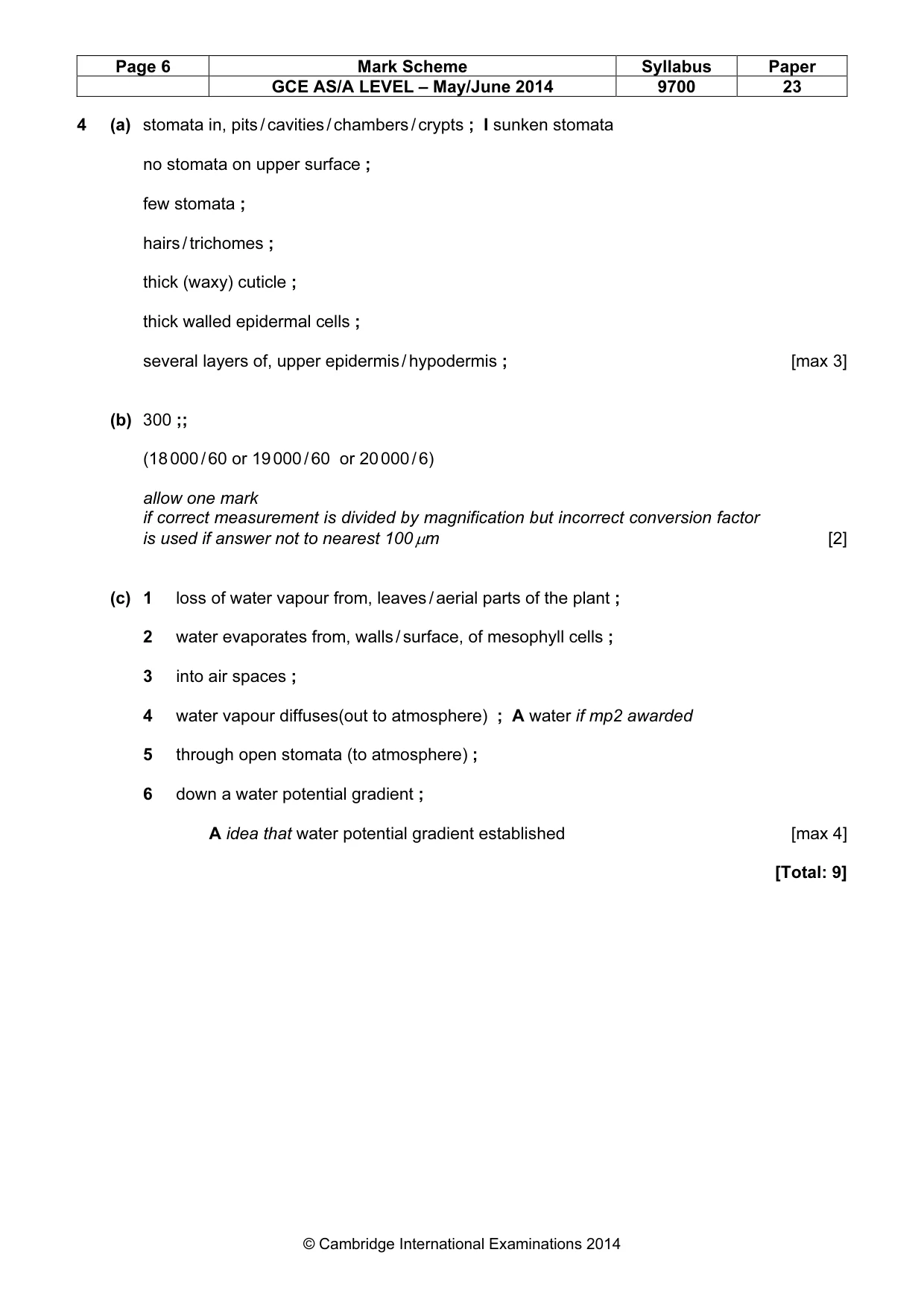 Mark scheme, page 6 of 9