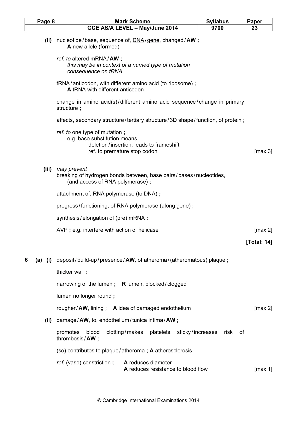 Mark scheme, page 8 of 9