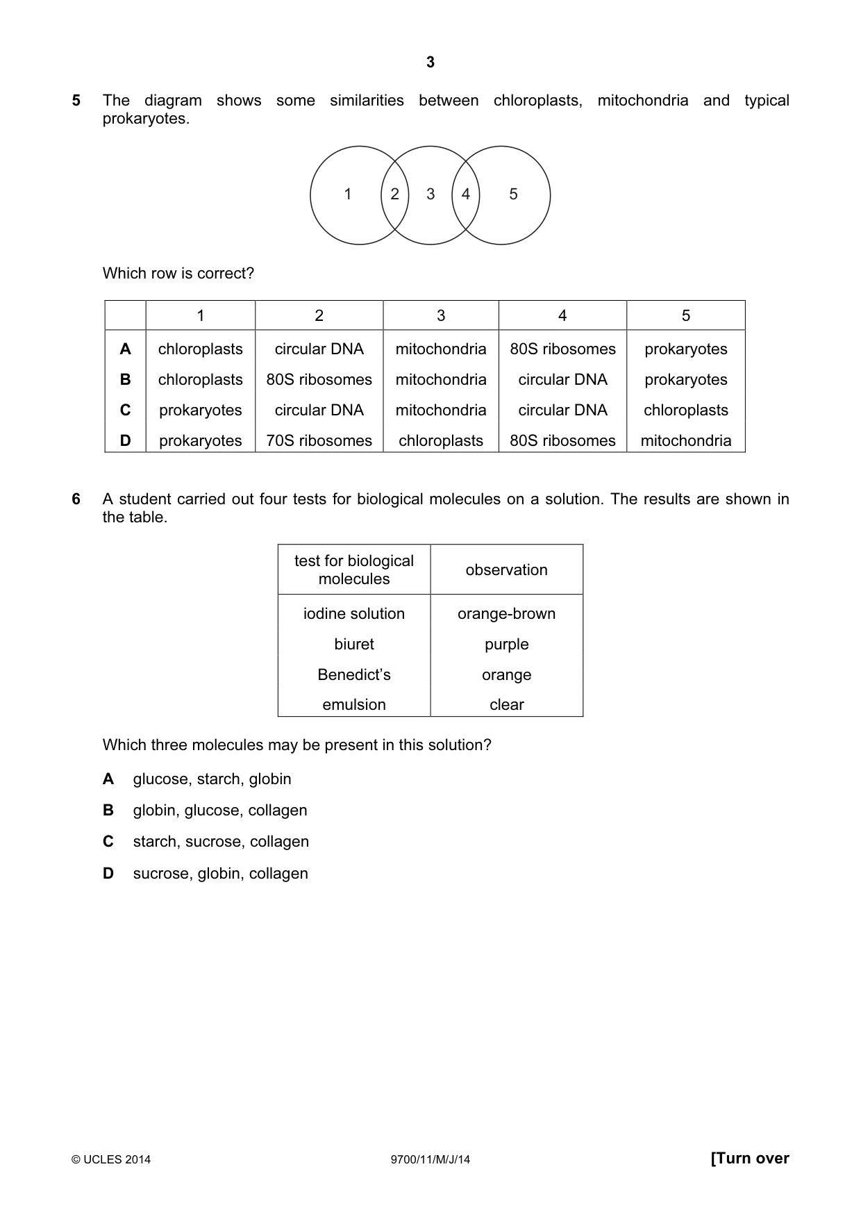 Cambridge A Level Biology 9700 2014 May/June Paper 1 · Variant 1 question paper, page 3 of 20