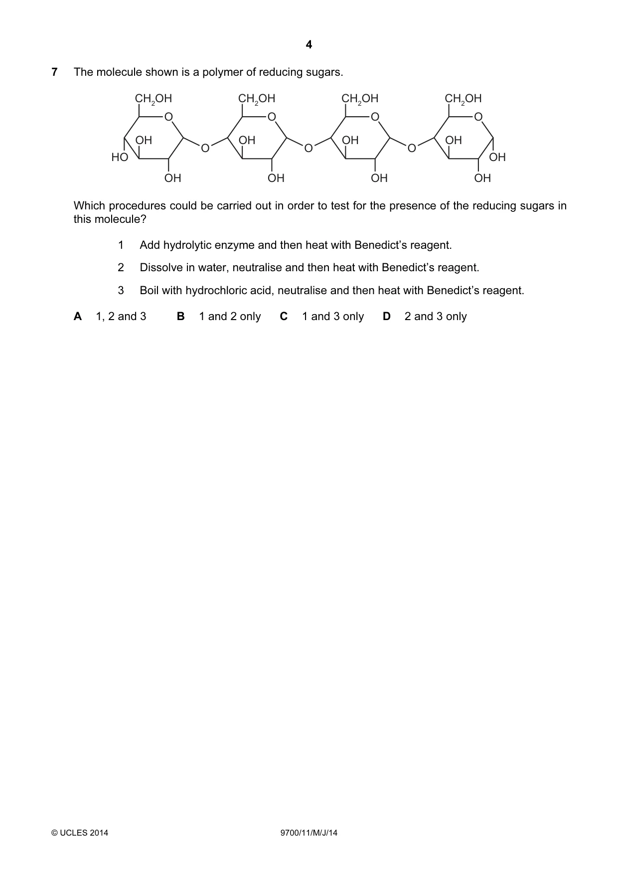 Cambridge A Level Biology 9700 2014 May/June Paper 1 · Variant 1 question paper, page 4 of 20