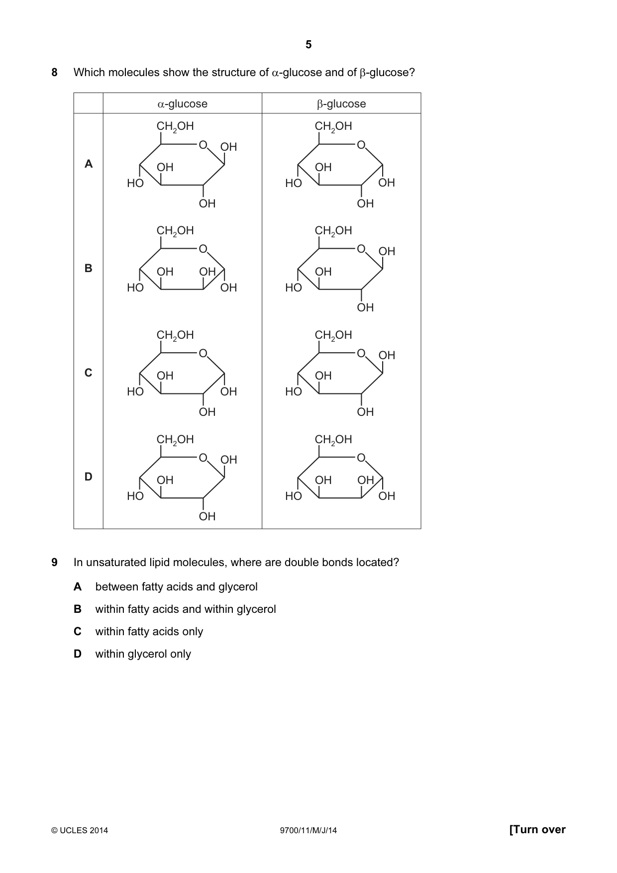 Cambridge A Level Biology 9700 2014 May/June Paper 1 · Variant 1 question paper, page 5 of 20