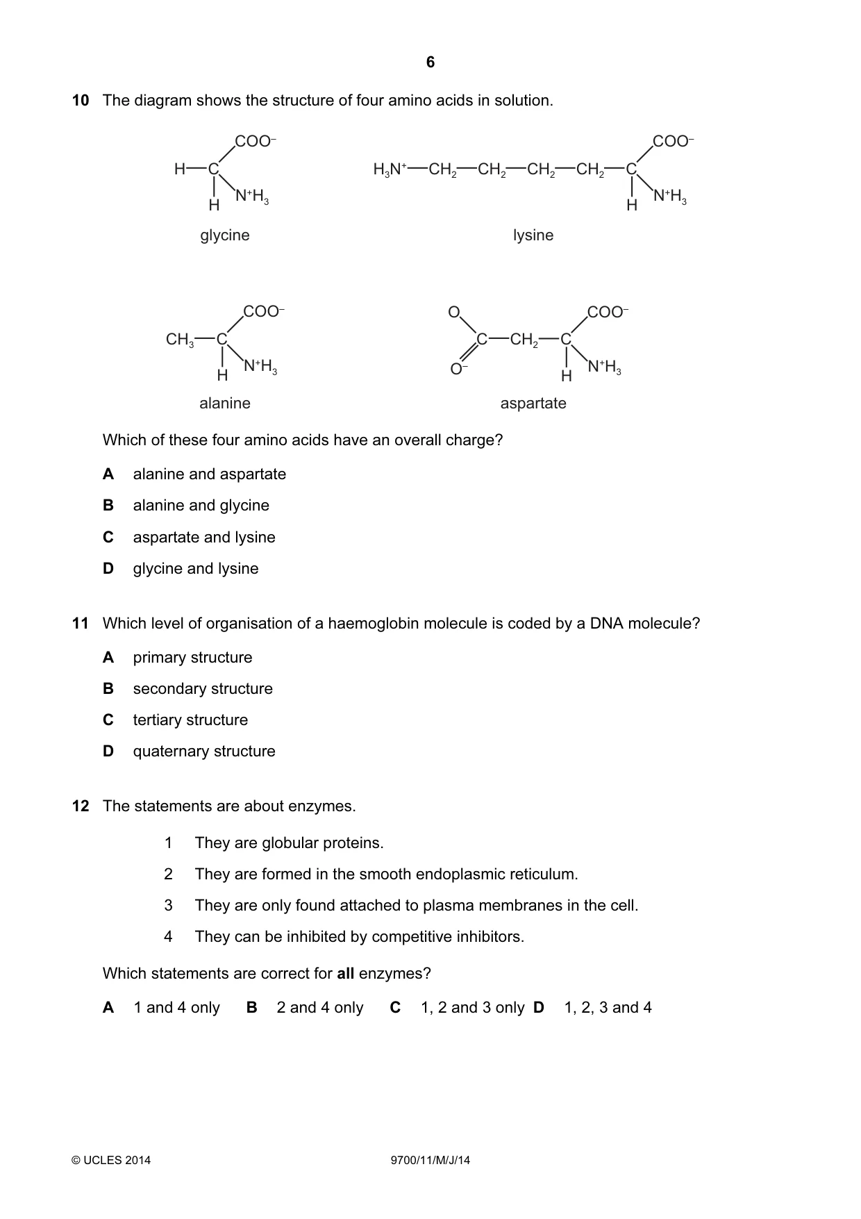 Cambridge A Level Biology 9700 2014 May/June Paper 1 · Variant 1 question paper, page 6 of 20