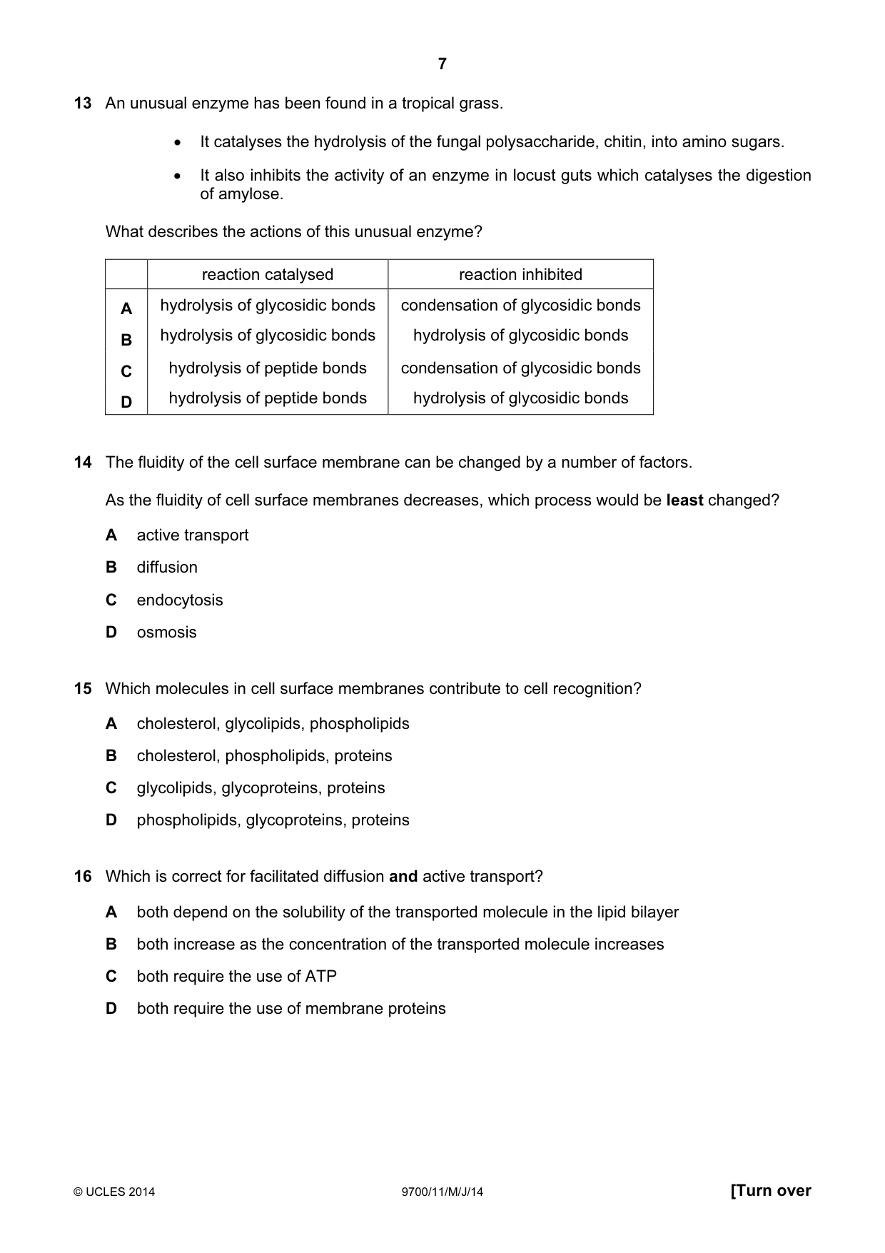 Cambridge A Level Biology 9700 2014 May/June Paper 1 · Variant 1 question paper, page 7 of 20