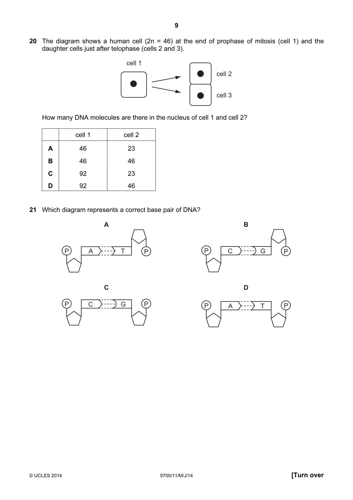Cambridge A Level Biology 9700 2014 May/June Paper 1 · Variant 1 question paper, page 9 of 20