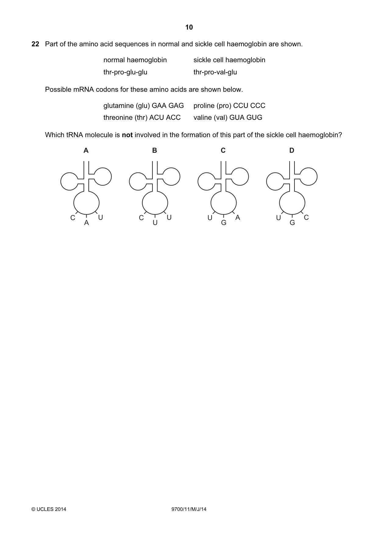 Cambridge A Level Biology 9700 2014 May/June Paper 1 · Variant 1 question paper, page 10 of 20