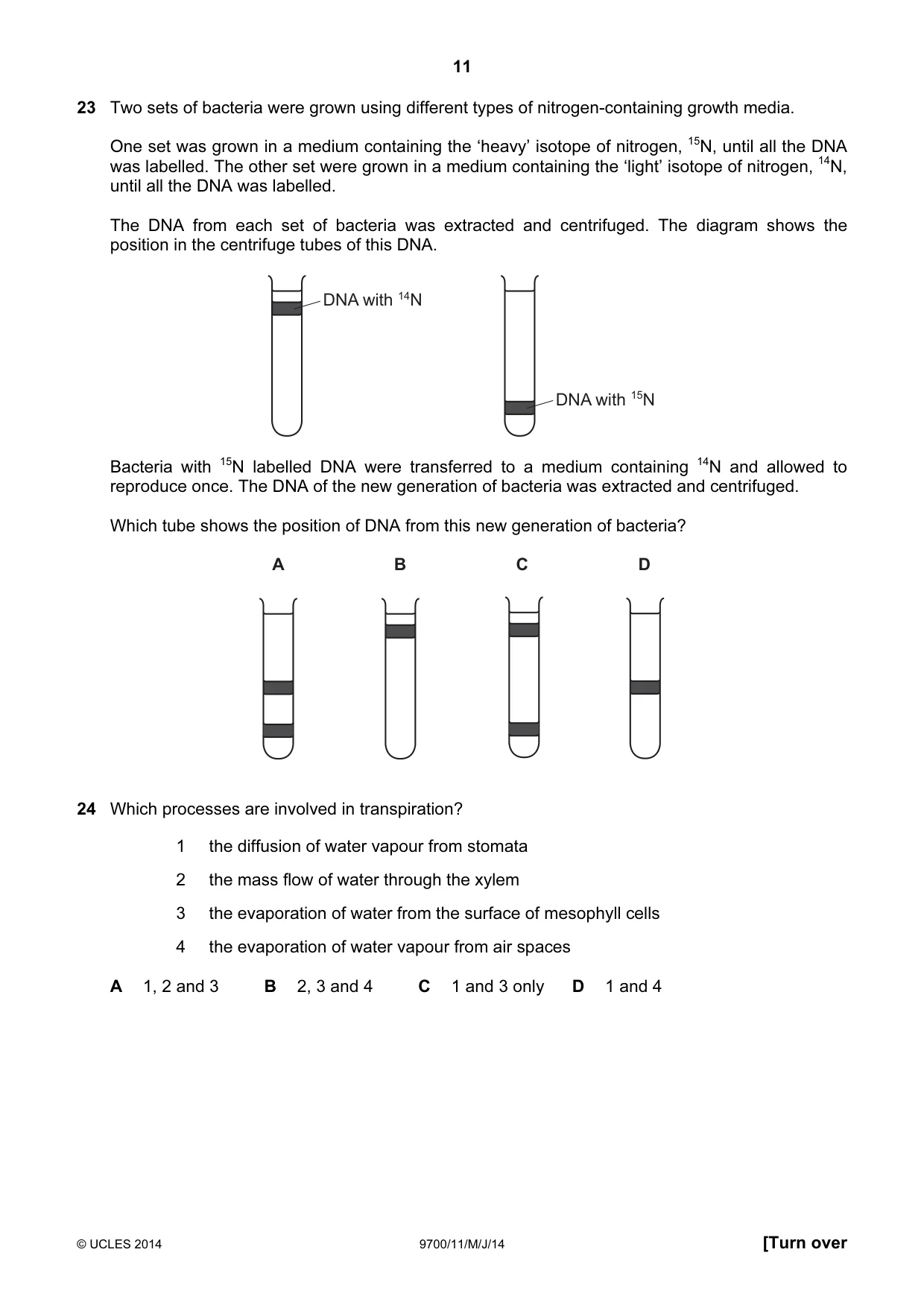Cambridge A Level Biology 9700 2014 May/June Paper 1 · Variant 1 question paper, page 11 of 20