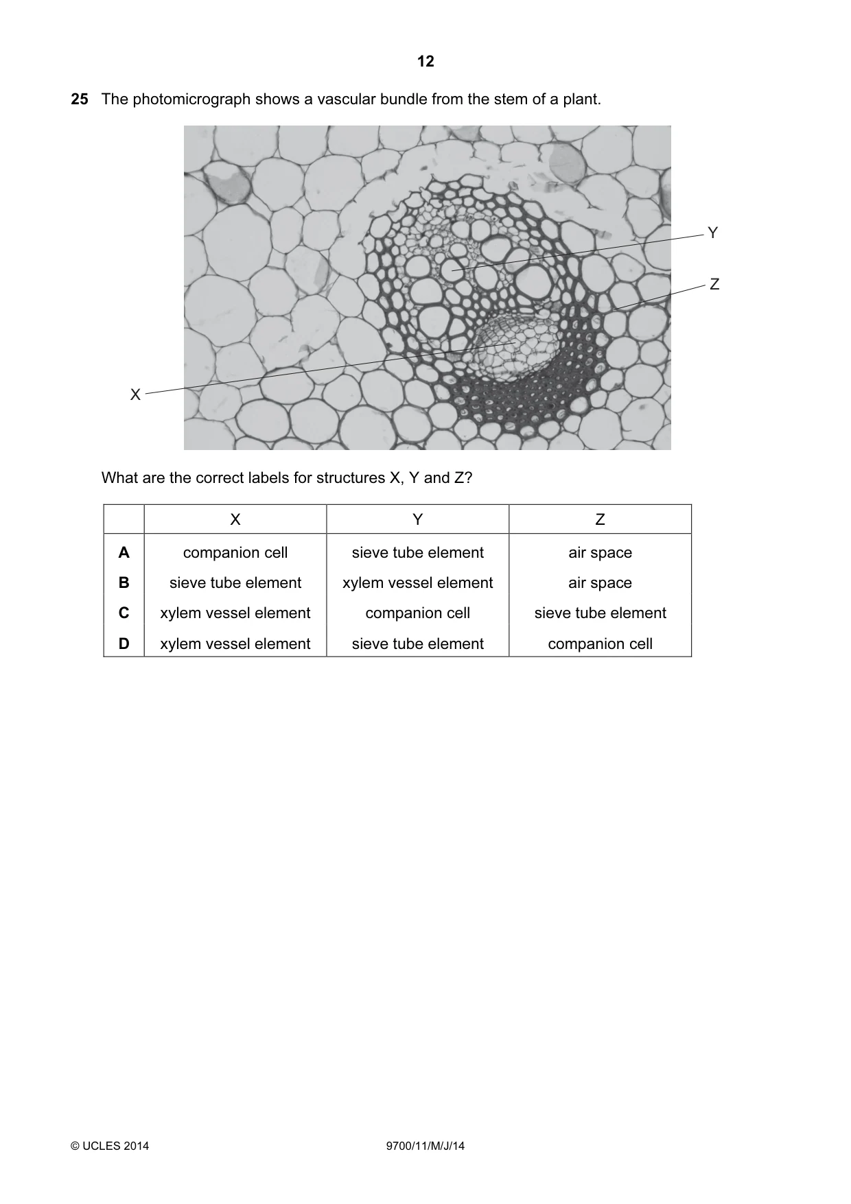 Cambridge A Level Biology 9700 2014 May/June Paper 1 · Variant 1 question paper, page 12 of 20