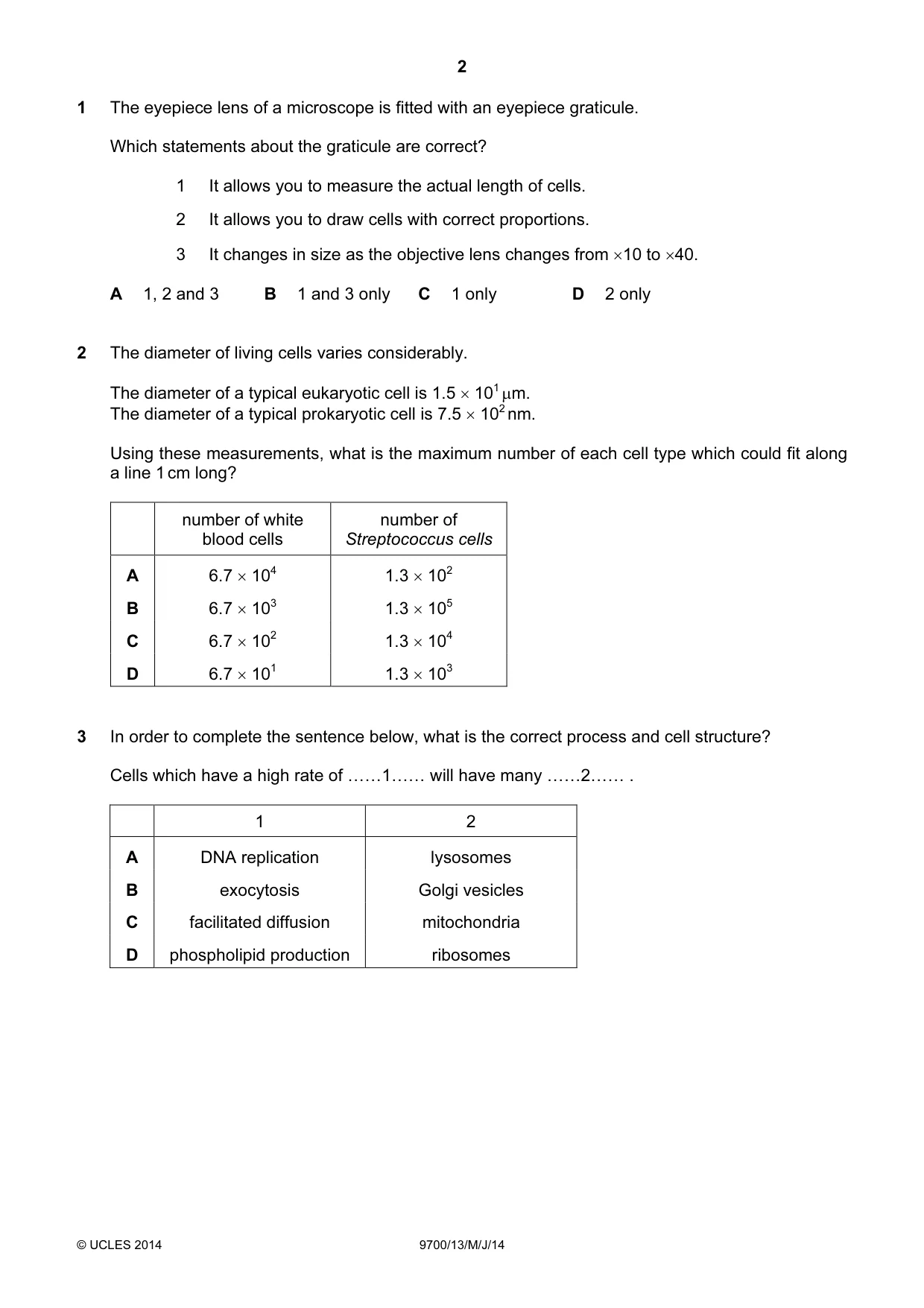 Cambridge A Level Biology 9700 2014 May/June Paper 1 · Variant 3 question paper, page 2 of 16