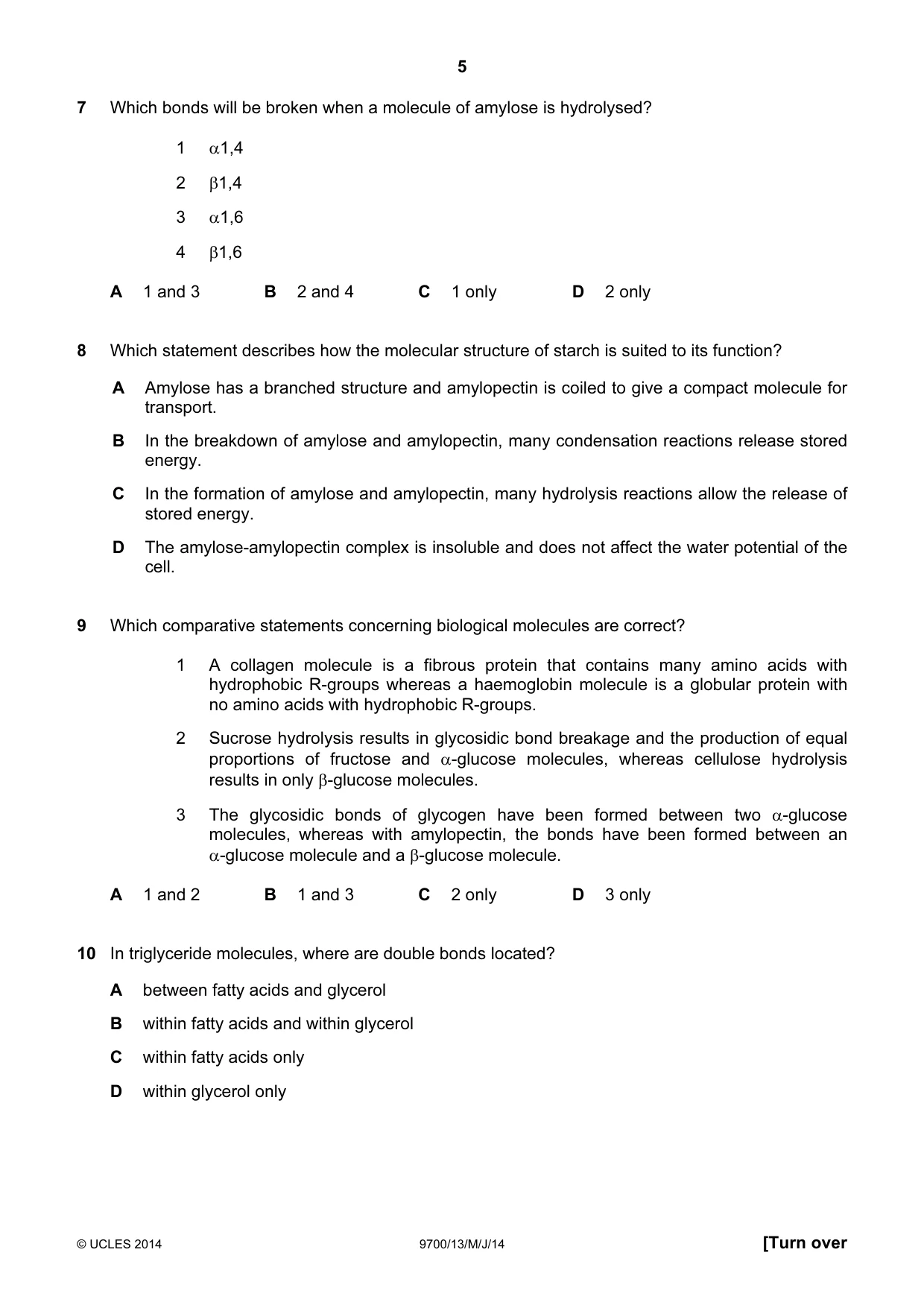 Cambridge A Level Biology 9700 2014 May/June Paper 1 · Variant 3 question paper, page 5 of 16