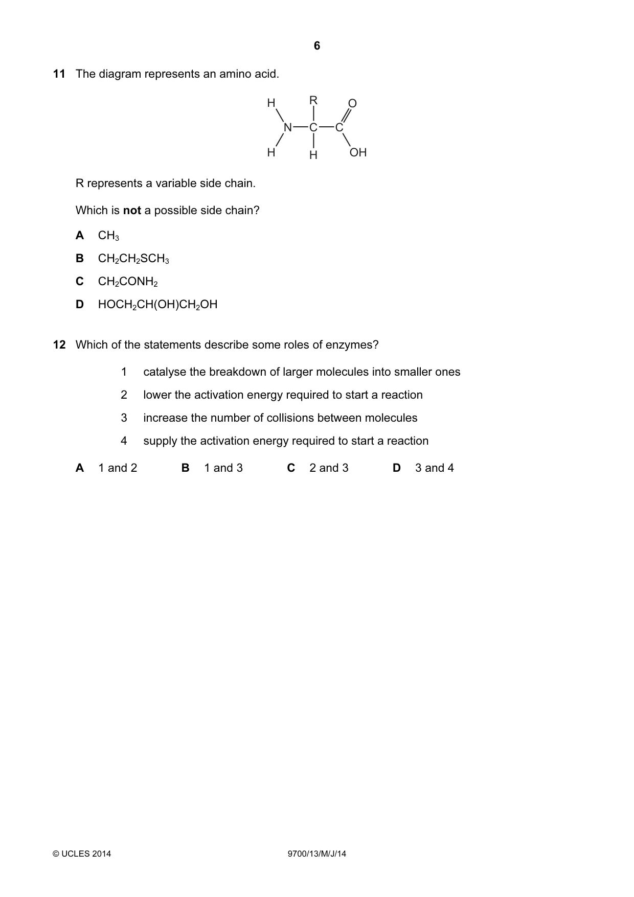Cambridge A Level Biology 9700 2014 May/June Paper 1 · Variant 3 question paper, page 6 of 16