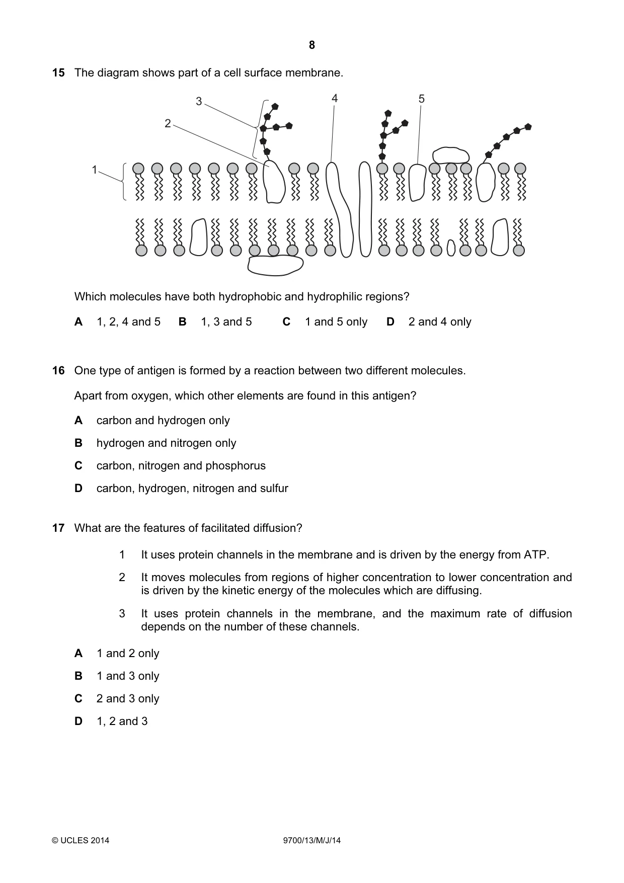 Cambridge A Level Biology 9700 2014 May/June Paper 1 · Variant 3 question paper, page 8 of 16