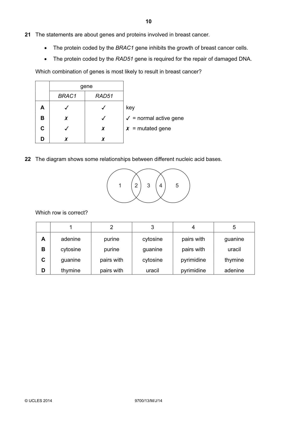 Cambridge A Level Biology 9700 2014 May/June Paper 1 · Variant 3 question paper, page 10 of 16