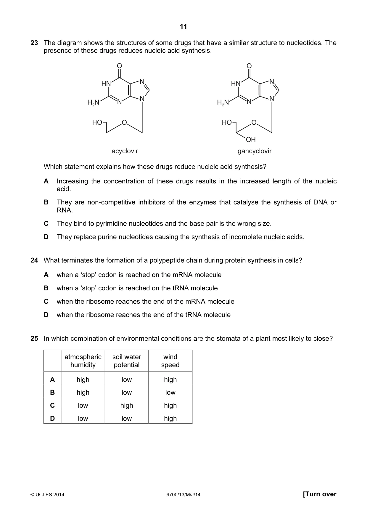 Cambridge A Level Biology 9700 2014 May/June Paper 1 · Variant 3 question paper, page 11 of 16