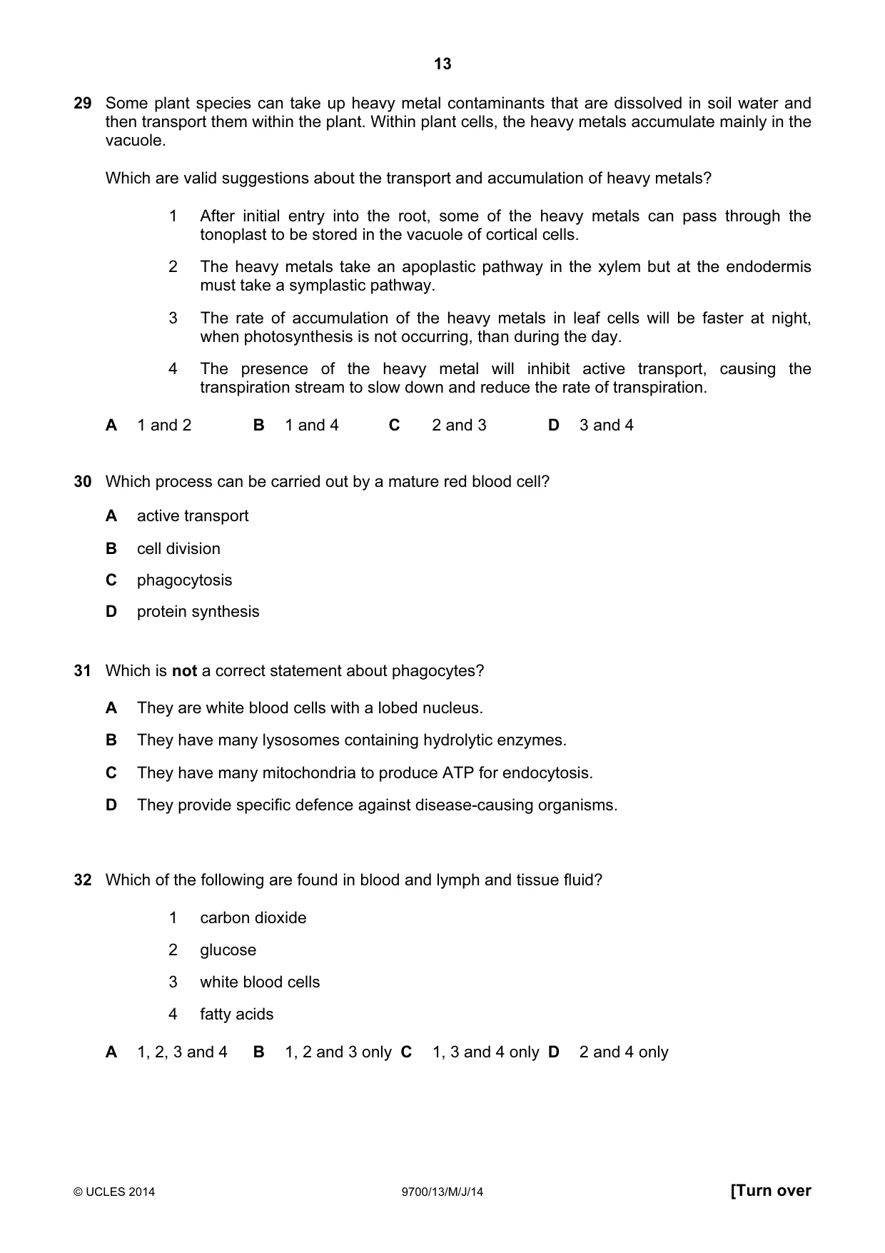 Cambridge A Level Biology 9700 2014 May/June Paper 1 · Variant 3 question paper, page 13 of 16