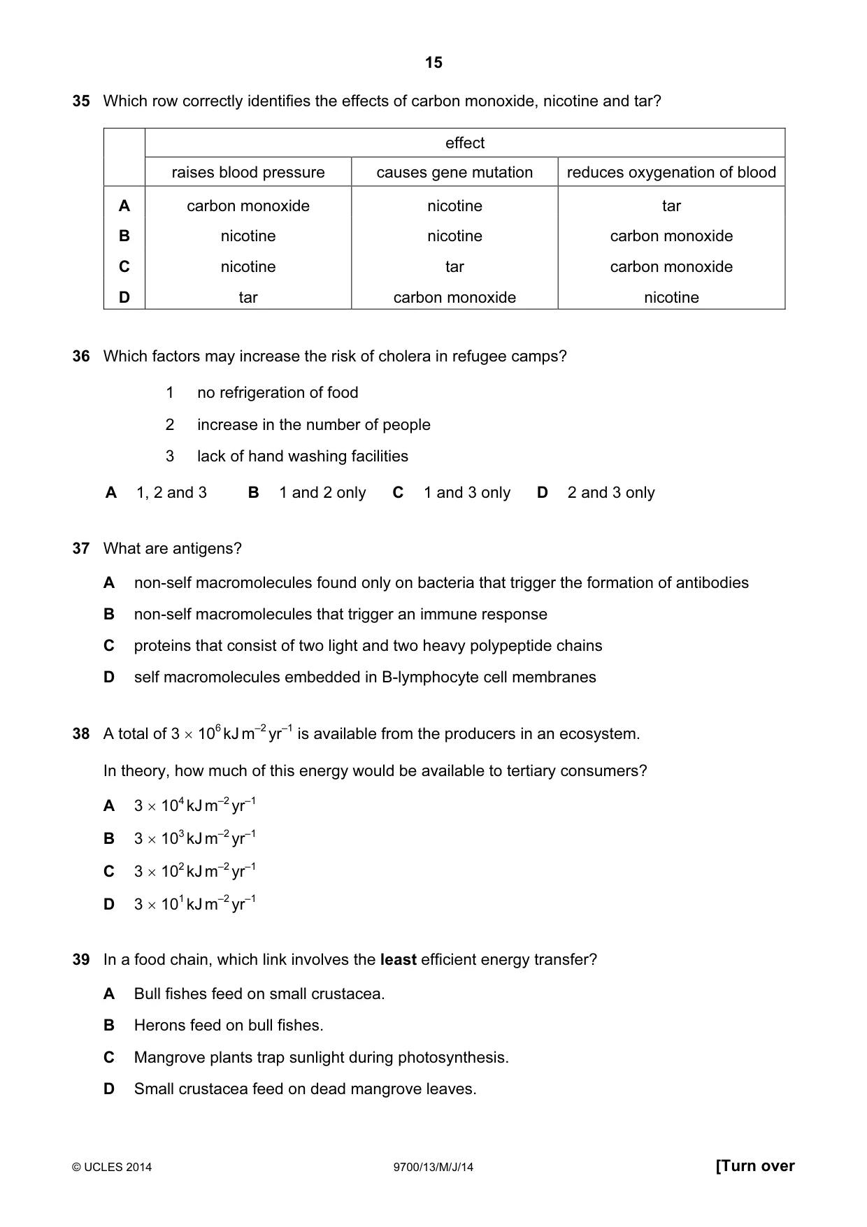 Cambridge A Level Biology 9700 2014 May/June Paper 1 · Variant 3 question paper, page 15 of 16