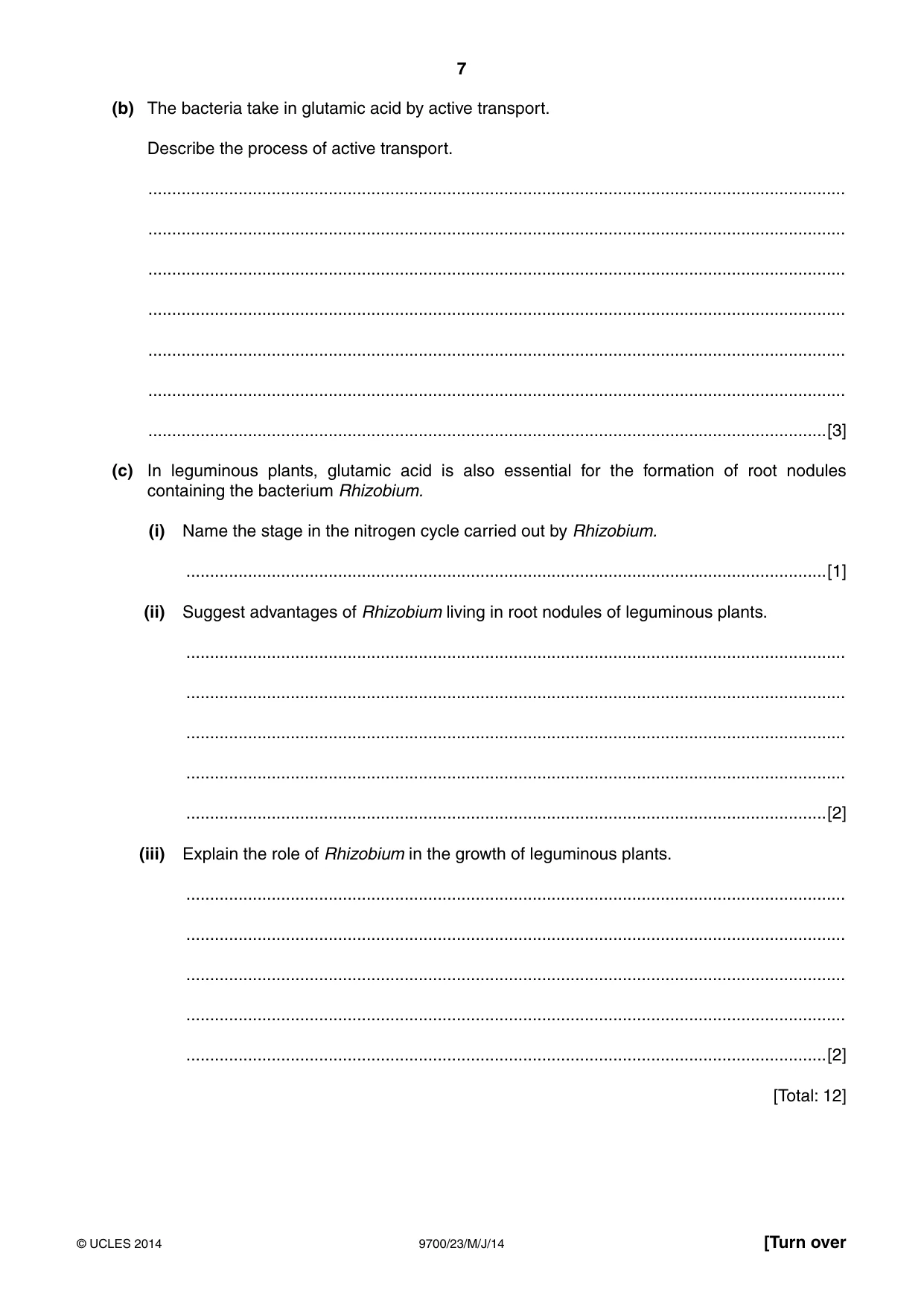 Cambridge A Level Biology 9700 2014 May/June Paper 2 · Variant 3 question paper, page 7 of 12
