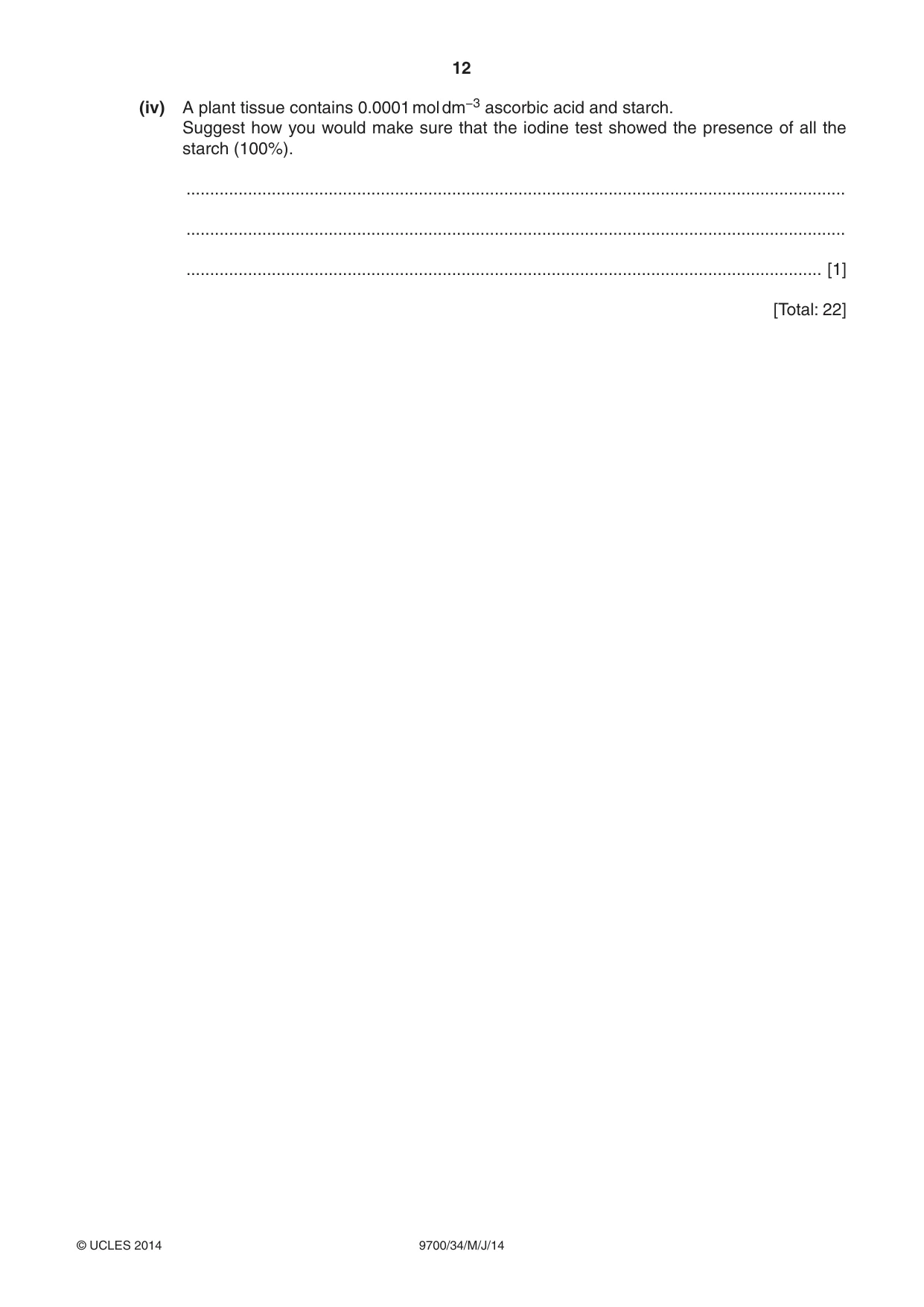 Cambridge A Level Biology 9700 2014 May/June Paper 3 · Variant 4 question paper, page 12 of 16