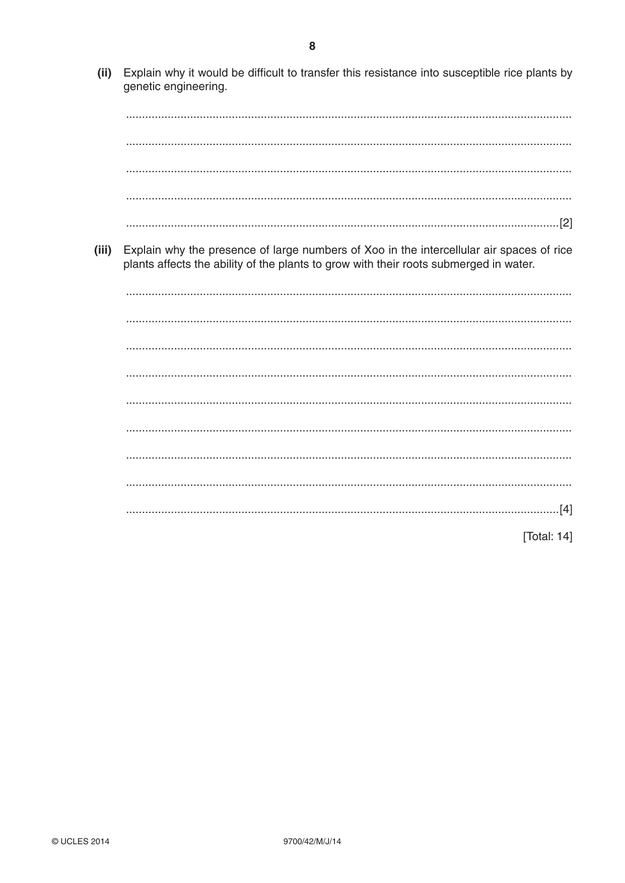 Cambridge A Level Biology 9700 2014 May/June Paper 4 · Variant 2 question paper, page 8 of 24