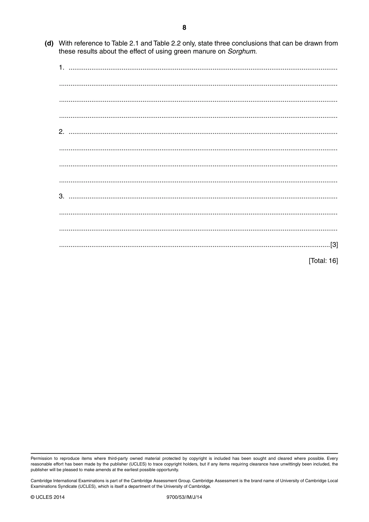Cambridge A Level Biology 9700 2014 May/June Paper 5 · Variant 3 question paper, page 8 of 8