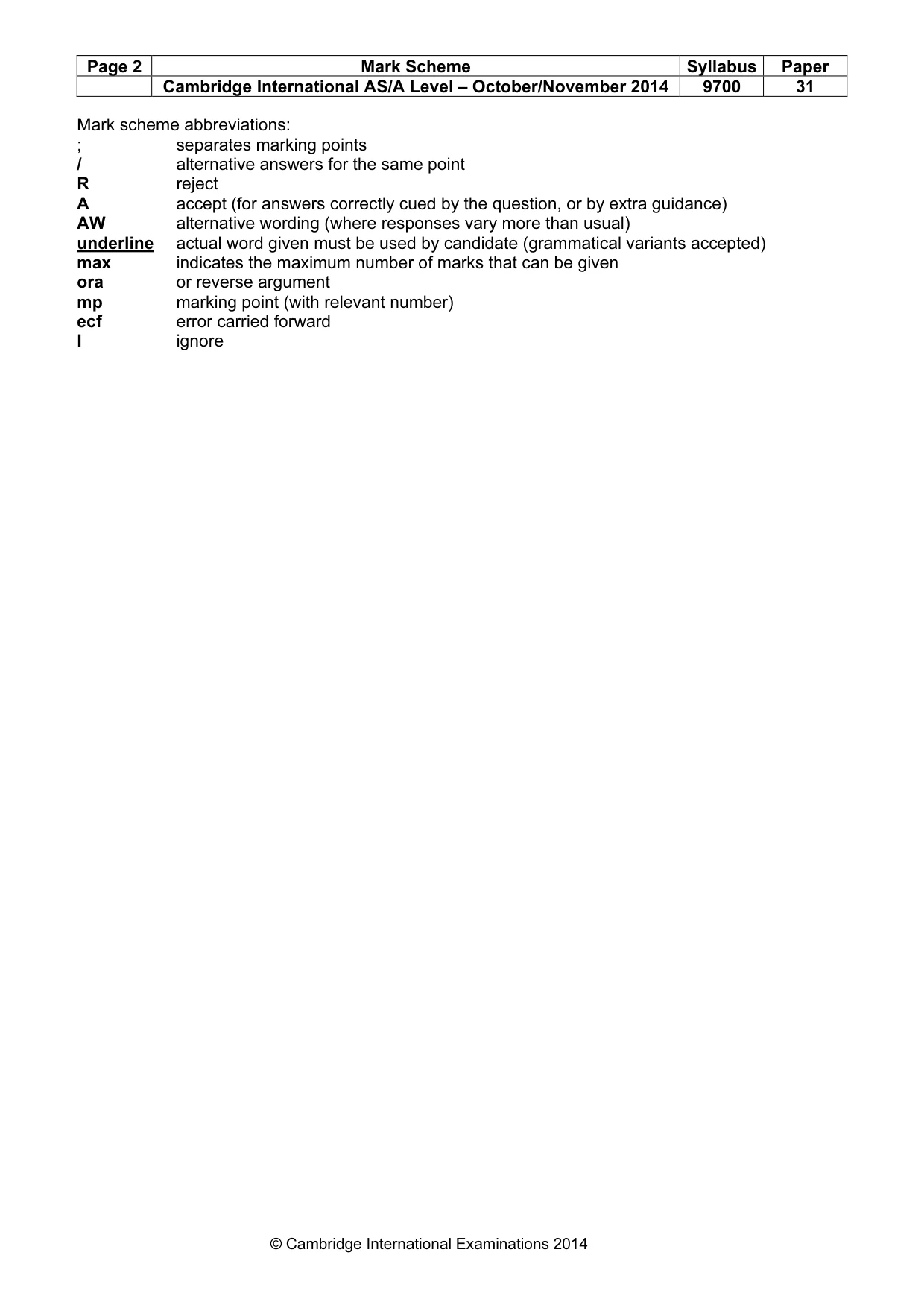 Mark scheme, page 2 of 5