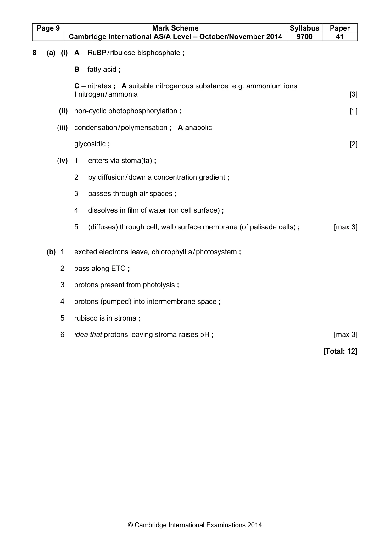 Mark scheme, page 9 of 11