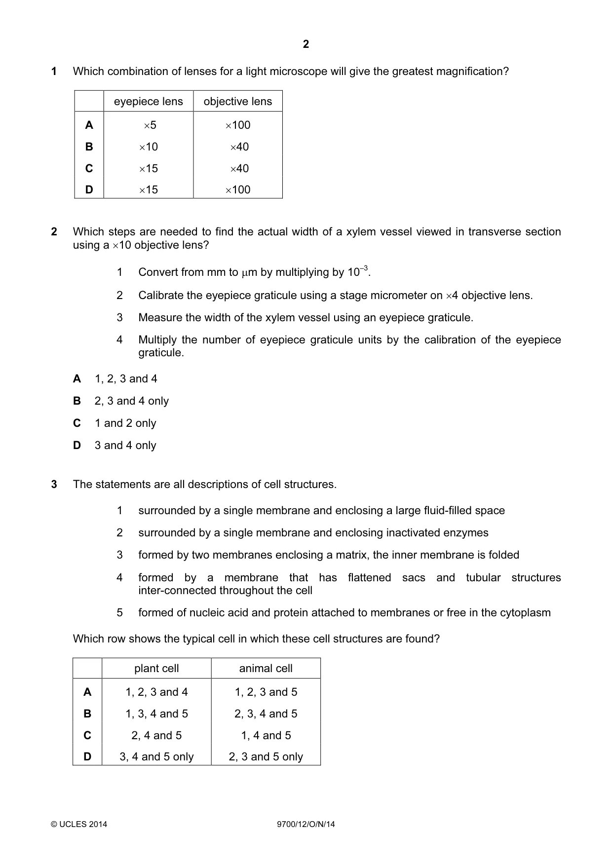 Cambridge A Level Biology 9700 2014 Oct/Nov Paper 1 · Variant 2 question paper, page 2 of 16
