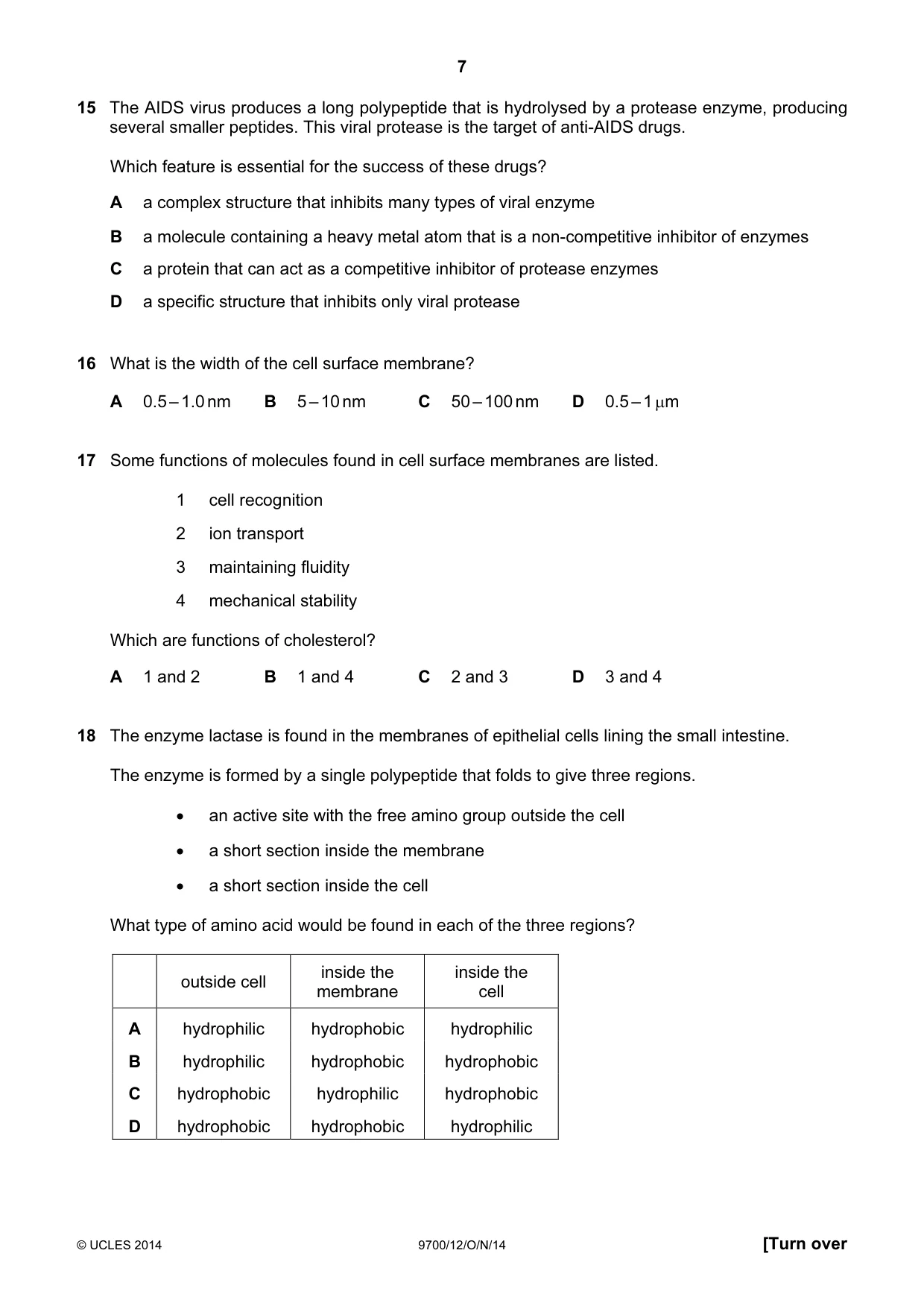 Cambridge A Level Biology 9700 2014 Oct/Nov Paper 1 · Variant 2 question paper, page 7 of 16