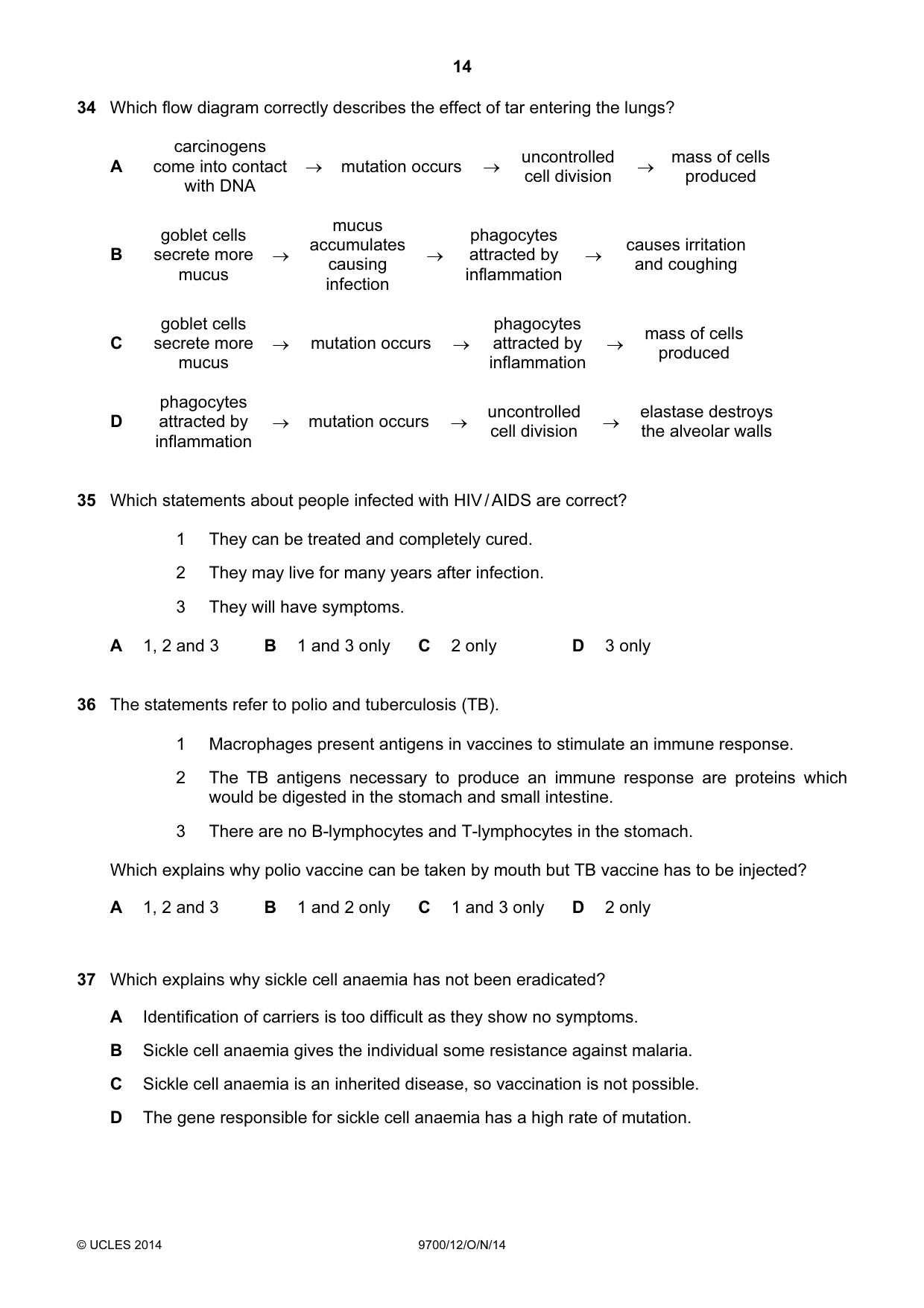 Cambridge A Level Biology 9700 2014 Oct/Nov Paper 1 · Variant 2 question paper, page 14 of 16