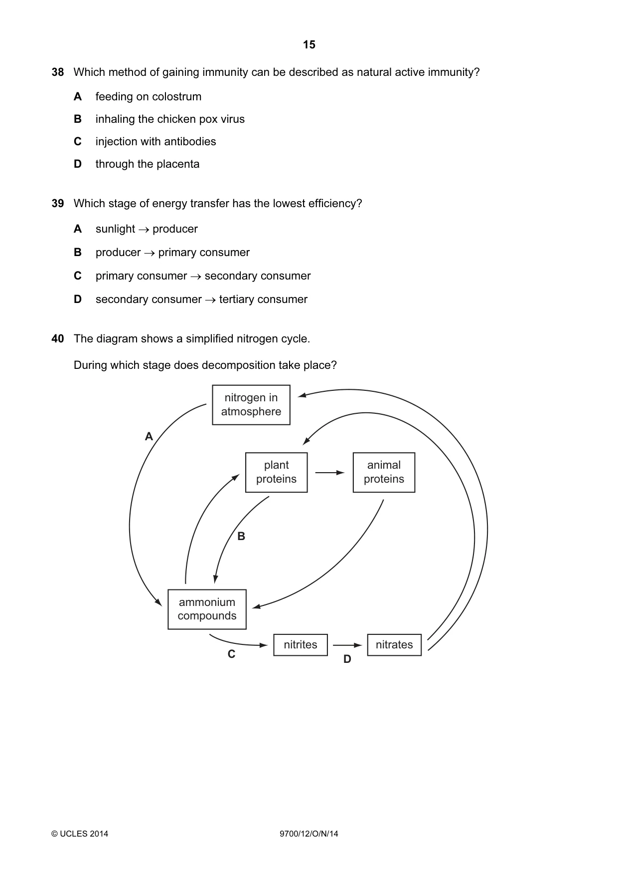 Cambridge A Level Biology 9700 2014 Oct/Nov Paper 1 · Variant 2 question paper, page 15 of 16