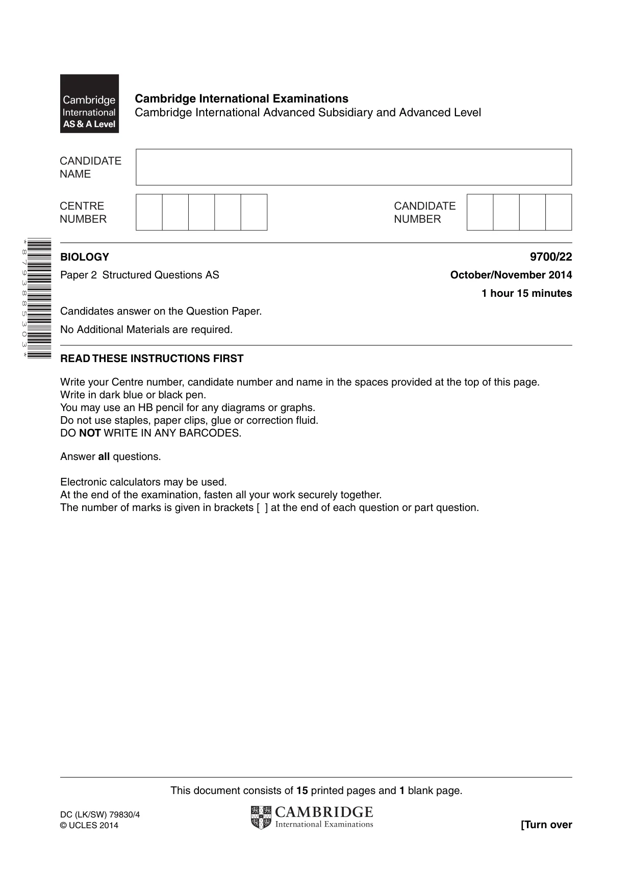 Cambridge A Level Biology 9700 2014 Oct/Nov Paper 2 · Variant 2 question paper, page 1 of 16