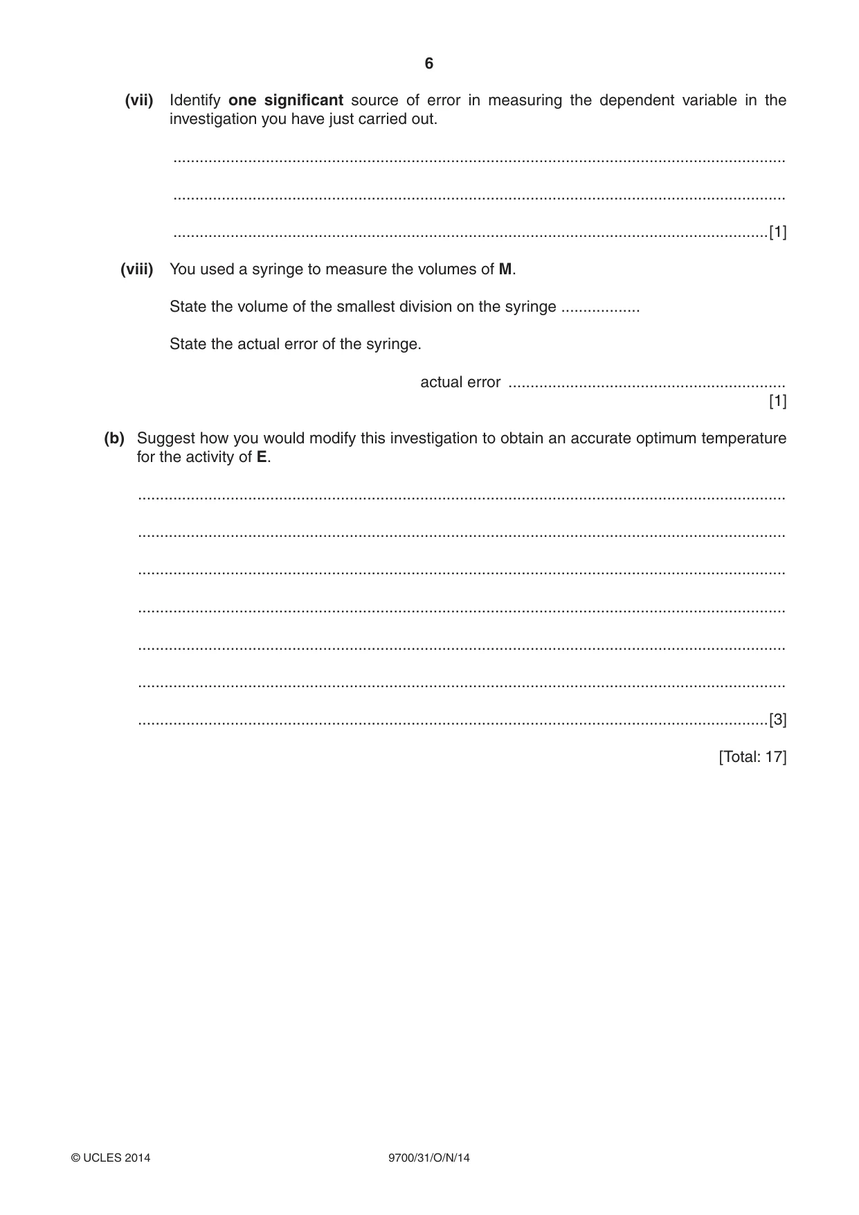 Cambridge A Level Biology 9700 2014 Oct/Nov Paper 3 · Variant 1 question paper, page 6 of 16
