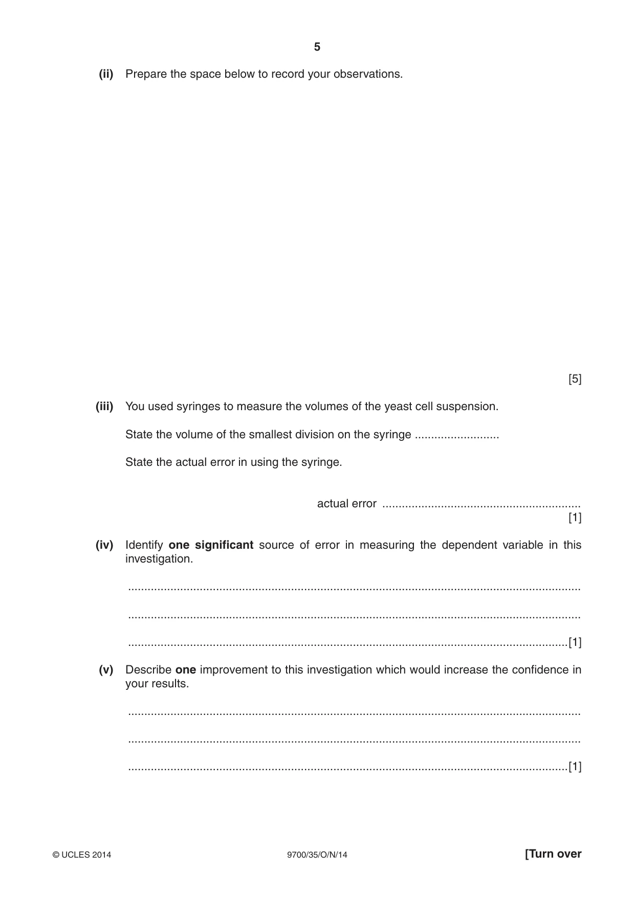 Cambridge A Level Biology 9700 2014 Oct/Nov Paper 3 · Variant 5 question paper, page 5 of 16