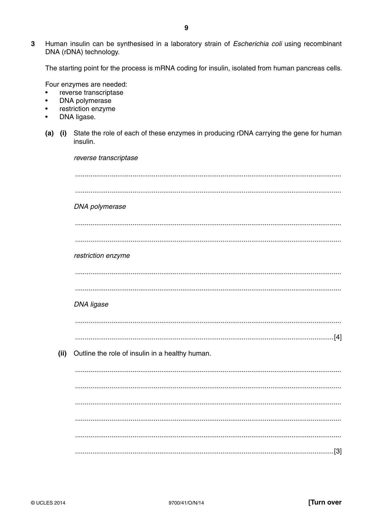 Cambridge A Level Biology 9700 2014 Oct/Nov Paper 4 · Variant 1 question paper, page 9 of 24