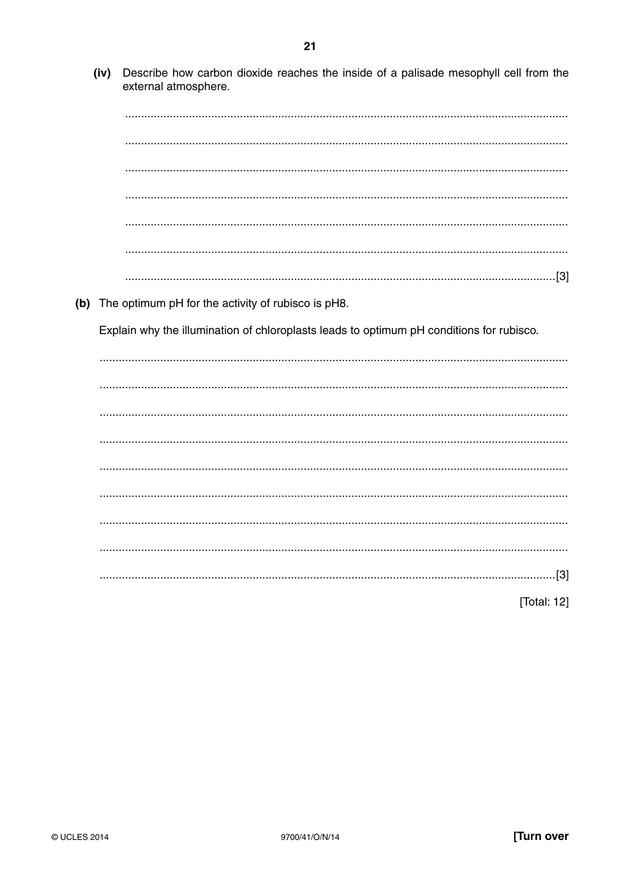 Cambridge A Level Biology 9700 2014 Oct/Nov Paper 4 · Variant 1 question paper, page 21 of 24
