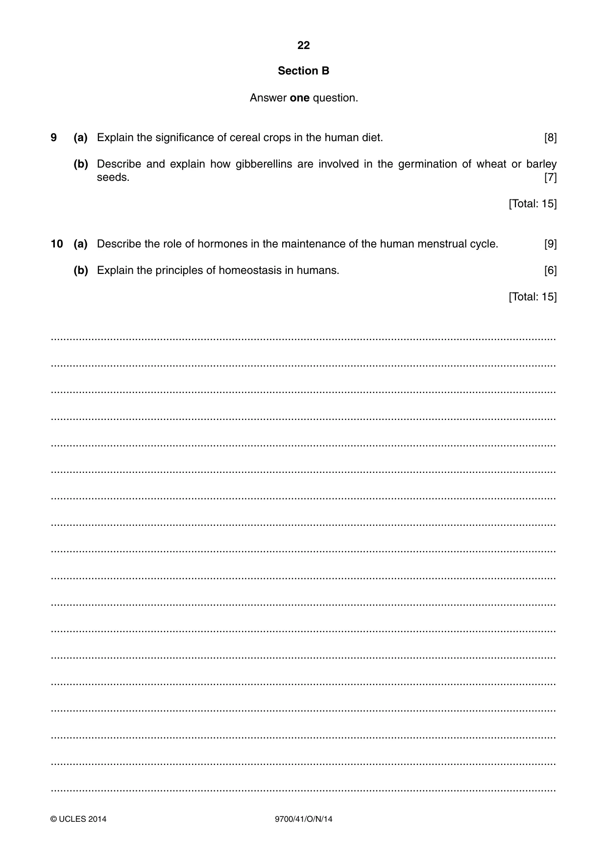 Cambridge A Level Biology 9700 2014 Oct/Nov Paper 4 · Variant 1 question paper, page 22 of 24