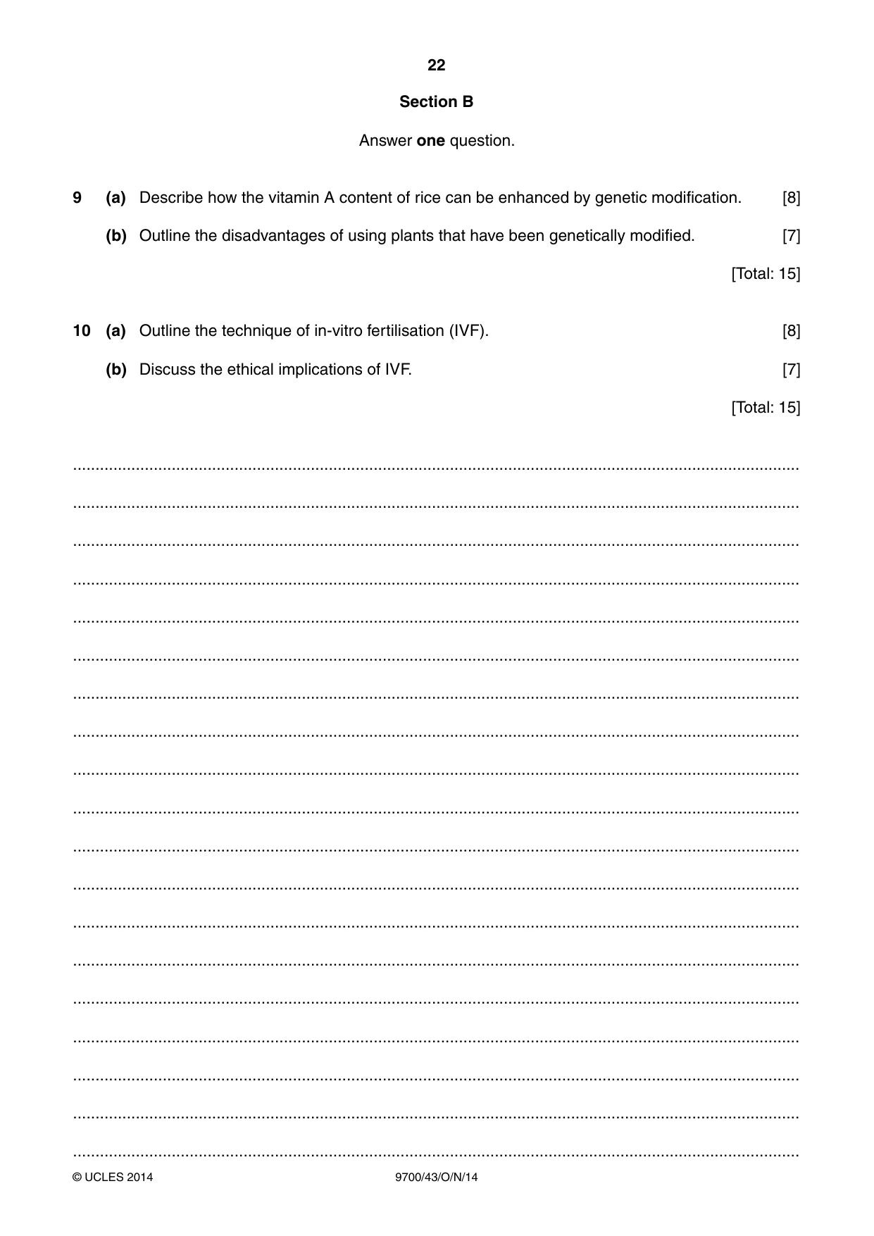 Cambridge A Level Biology 9700 2014 Oct/Nov Paper 4 · Variant 3 question paper, page 22 of 24