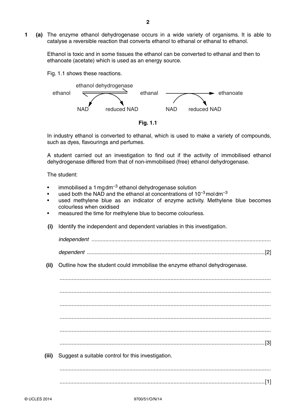 Cambridge A Level Biology 9700 2014 Oct/Nov Paper 5 · Variant 1 question paper, page 2 of 8
