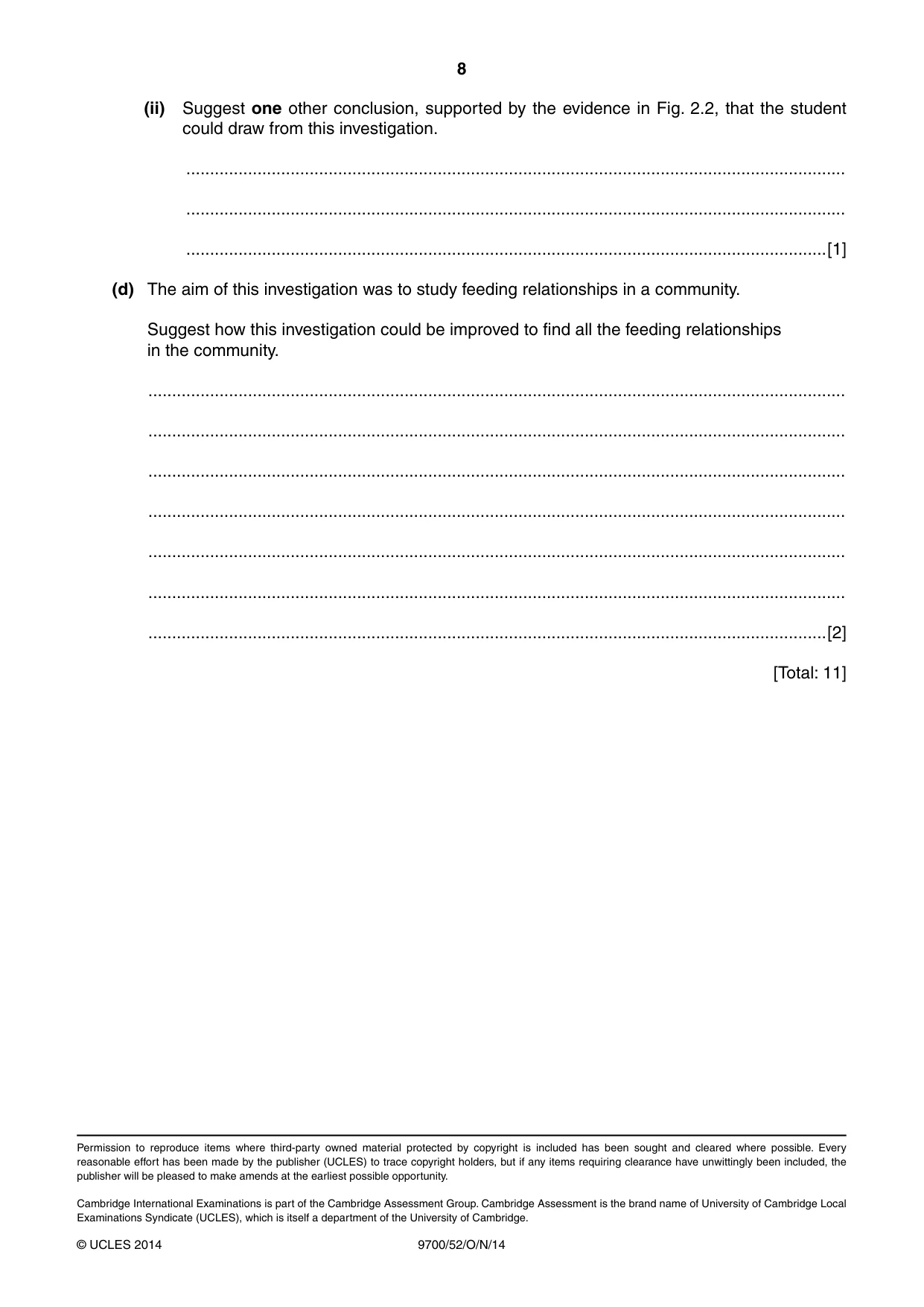 Cambridge A Level Biology 9700 2014 Oct/Nov Paper 5 · Variant 2 question paper, page 8 of 8
