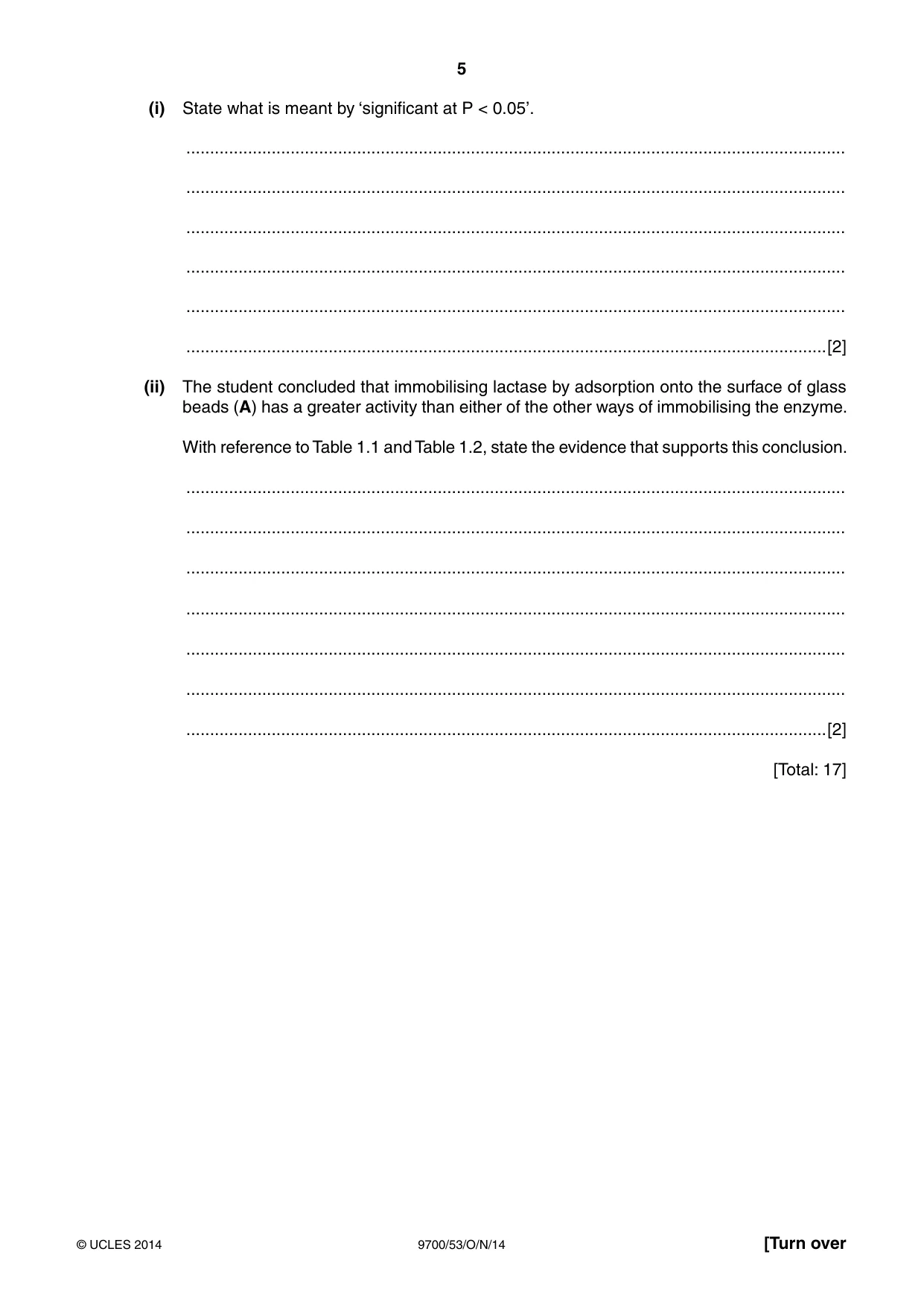 Cambridge A Level Biology 9700 2014 Oct/Nov Paper 5 · Variant 3 question paper, page 5 of 8