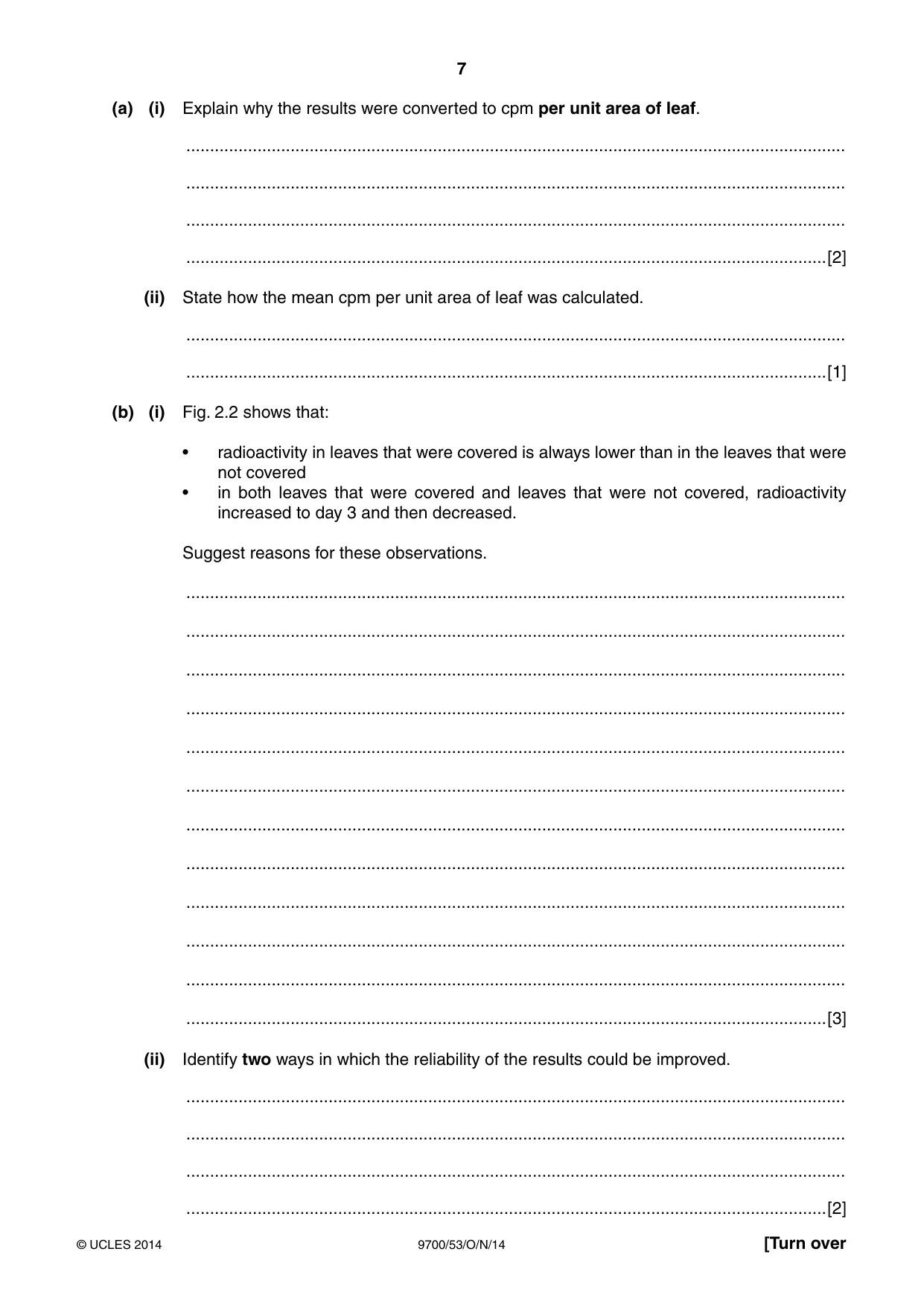 Cambridge A Level Biology 9700 2014 Oct/Nov Paper 5 · Variant 3 question paper, page 7 of 8
