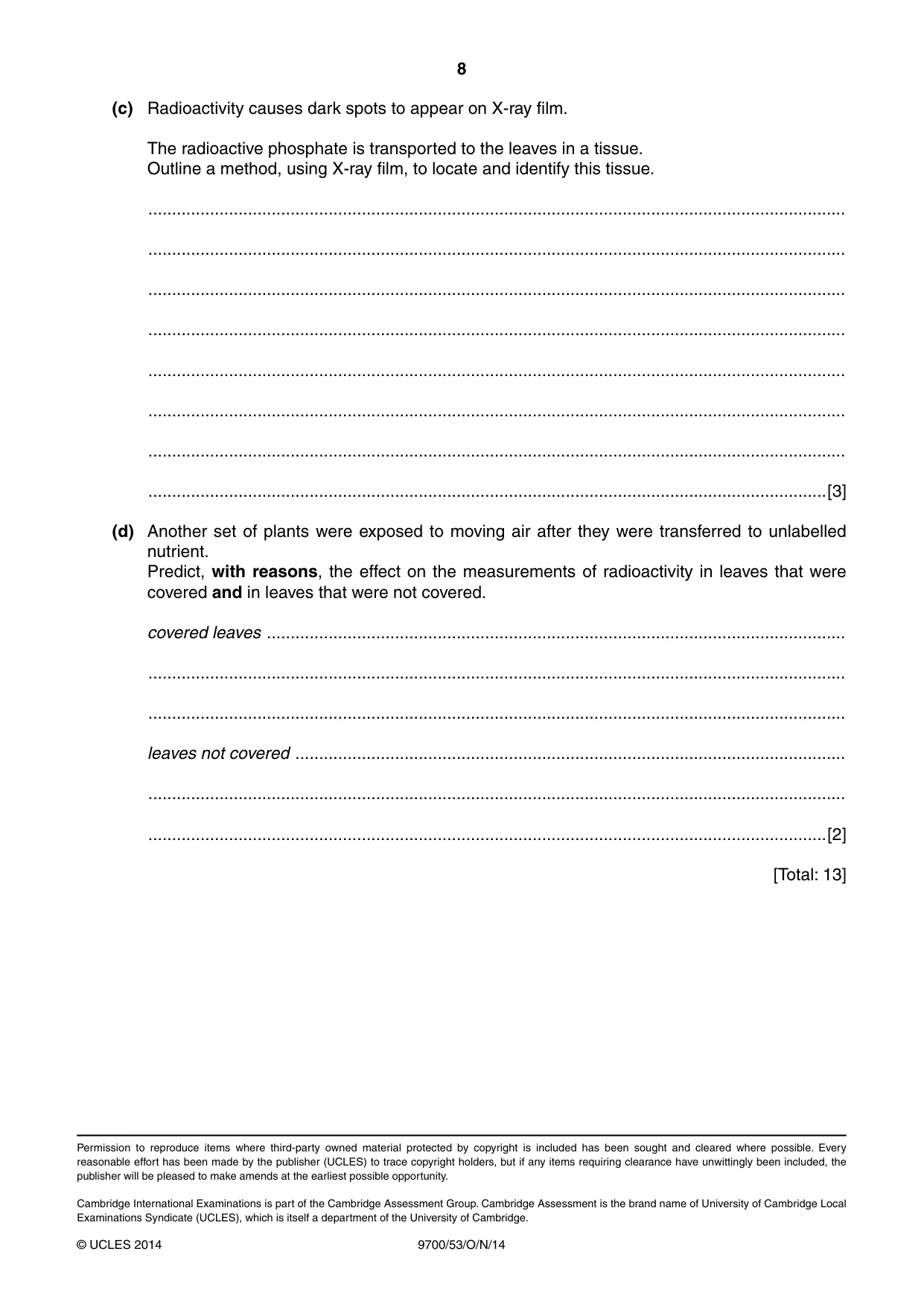 Cambridge A Level Biology 9700 2014 Oct/Nov Paper 5 · Variant 3 question paper, page 8 of 8