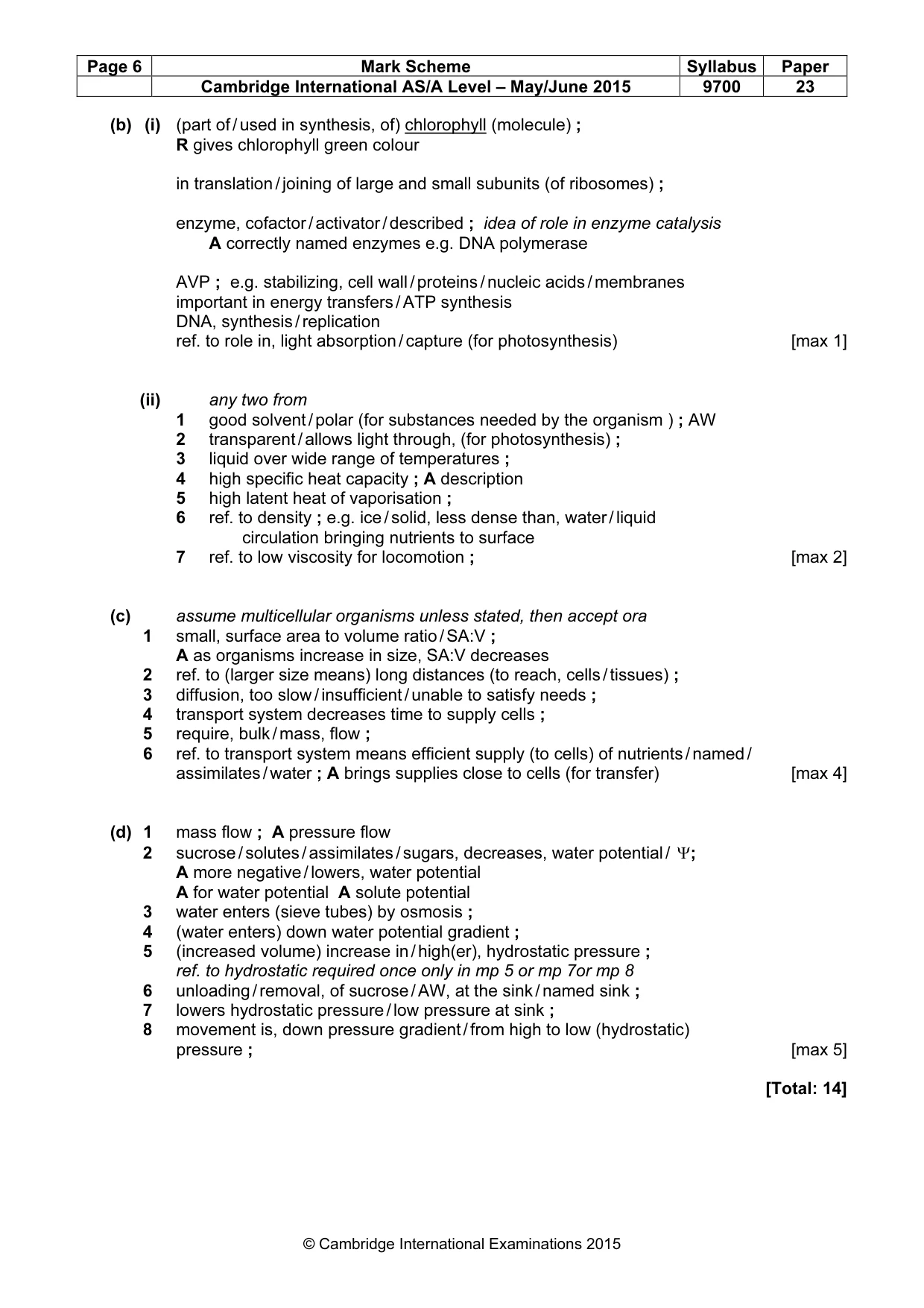 Mark scheme, page 6 of 7
