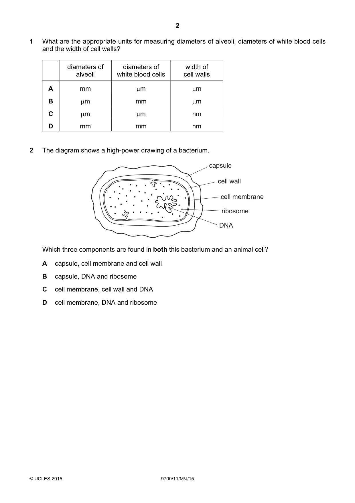 Cambridge A Level Biology 9700 2015 May/June Paper 1 · Variant 1 question paper, page 2 of 20