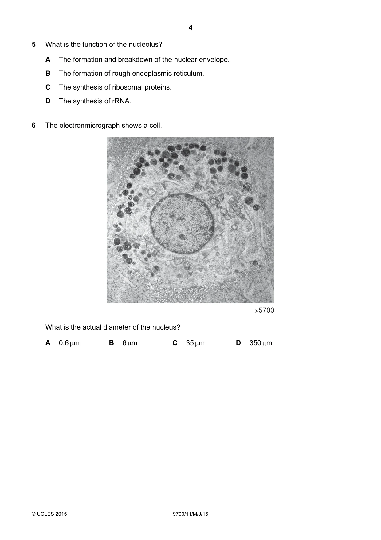Cambridge A Level Biology 9700 2015 May/June Paper 1 · Variant 1 question paper, page 4 of 20