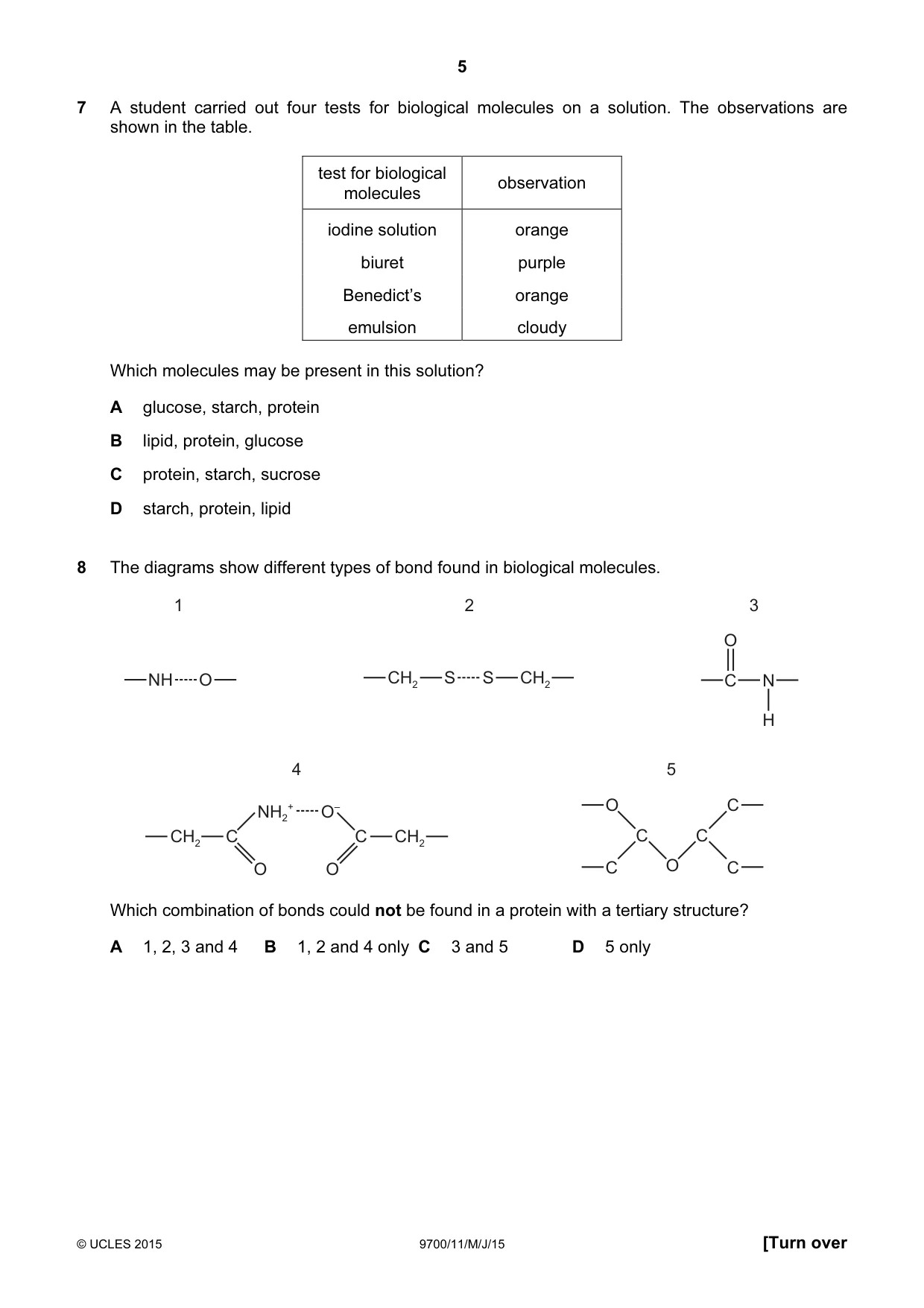 Cambridge A Level Biology 9700 2015 May/June Paper 1 · Variant 1 question paper, page 5 of 20