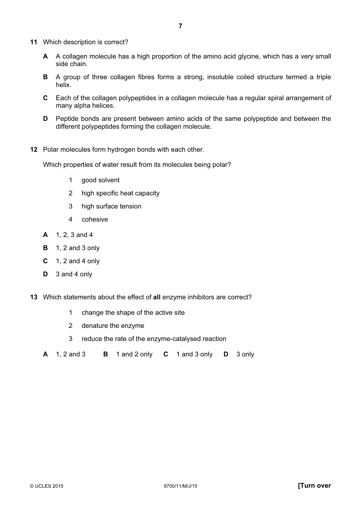 Cambridge A Level Biology 9700 2015 May/June Paper 1 · Variant 1 question paper, page 7 of 20