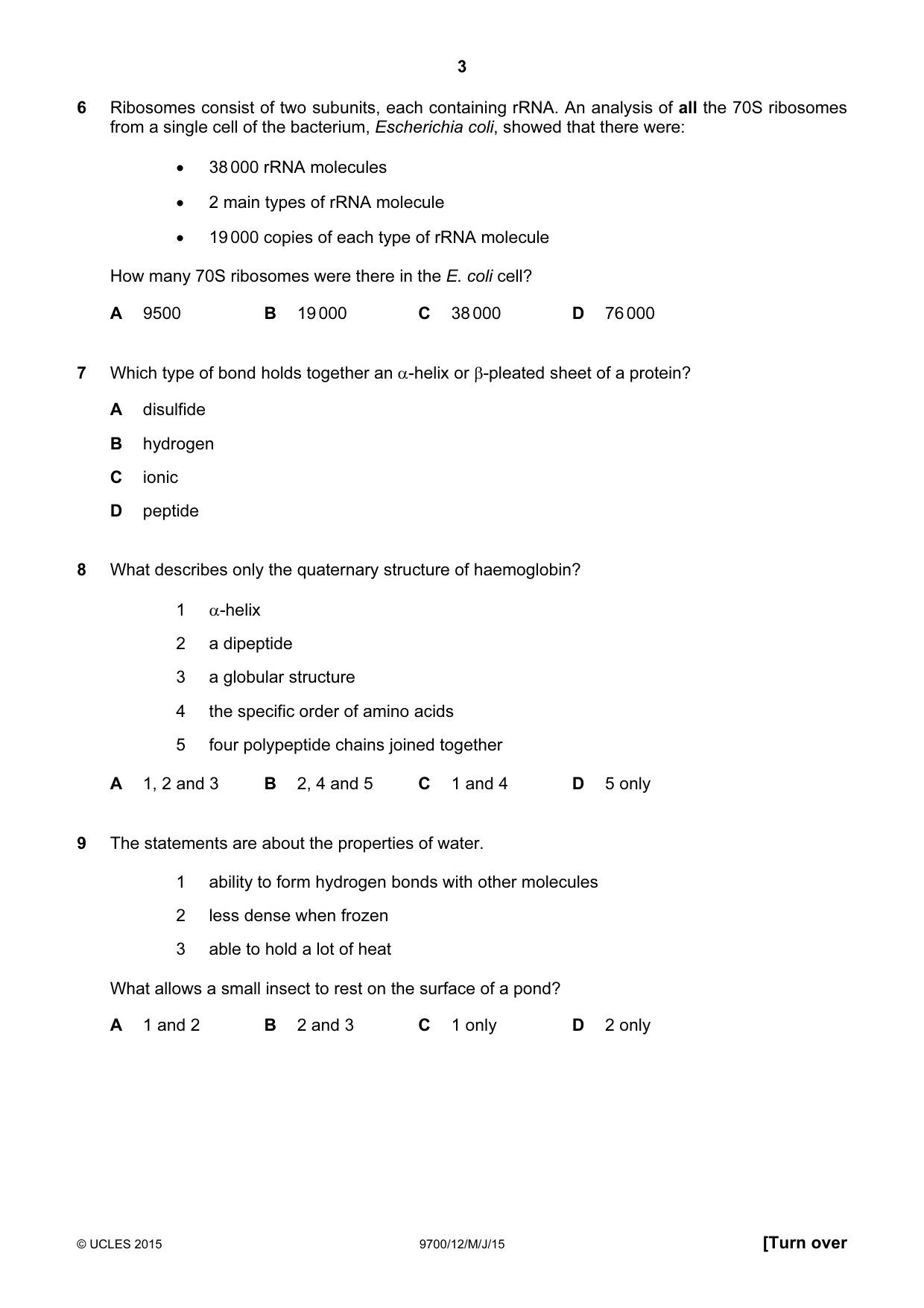Cambridge A Level Biology 9700 2015 May/June Paper 1 · Variant 2 question paper, page 3 of 20