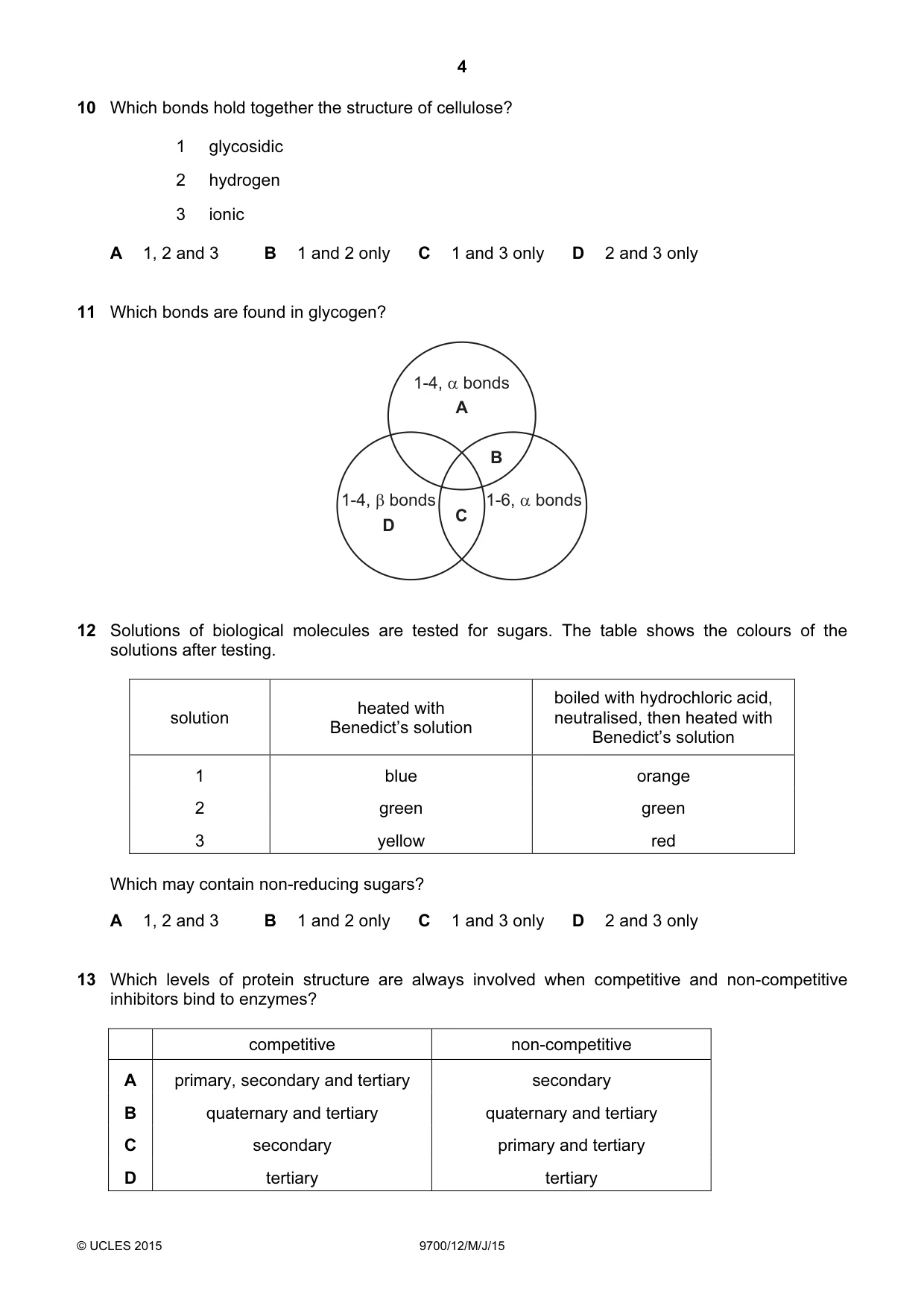 Cambridge A Level Biology 9700 2015 May/June Paper 1 · Variant 2 question paper, page 4 of 20